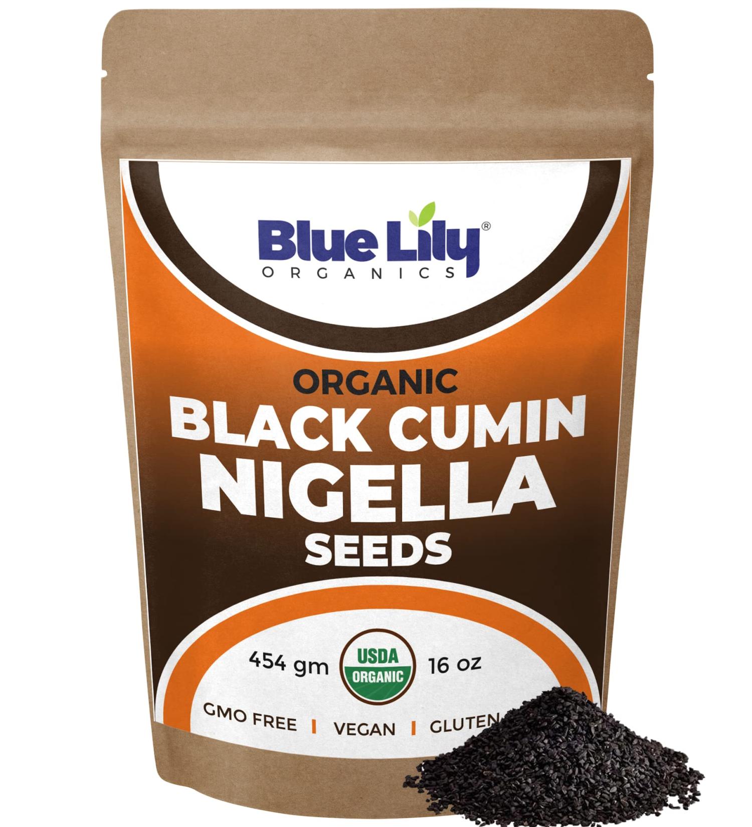 Blue Lily Organics Raw Nigella Black Cumin Seeds - 16oz/1lb Bag | Certified Organic, Non-GMO, Gluten Free | Healthy Spice with Antioxidant & Anti Inflammatory Qualities - Buy Online on GoSupps.com