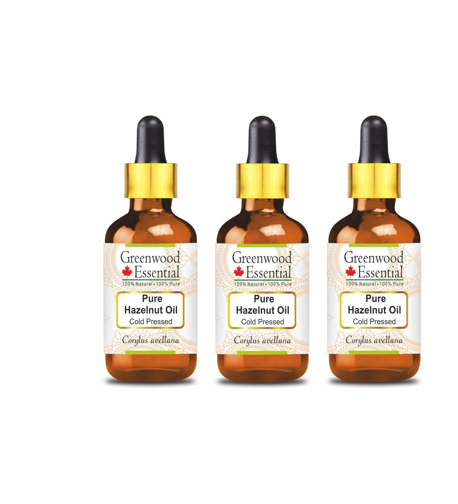 Greenwood Essential Natural Hazelnut Oil - 100ml (Pack of 3) | Therapeutic Quality Cold-Pressed Glass Dripper - Pure & Natural - Buy Online on GoSupps.com