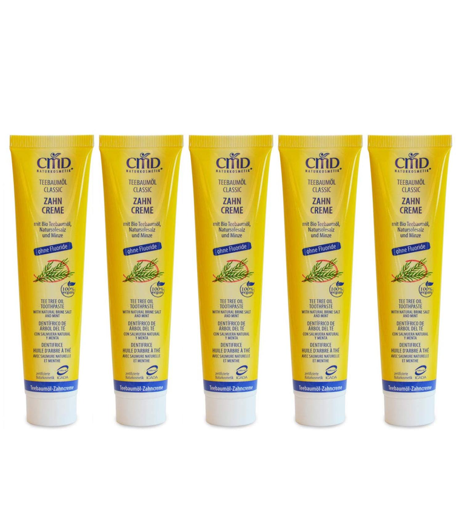 Buy CMD Tea Tree Oil - 5 x 75 ml | Mild Organic Toothpaste | Vegan & Fluoride-Free Natural Cosmetics | International Shipping Available - Buy Online on GoSupps.com