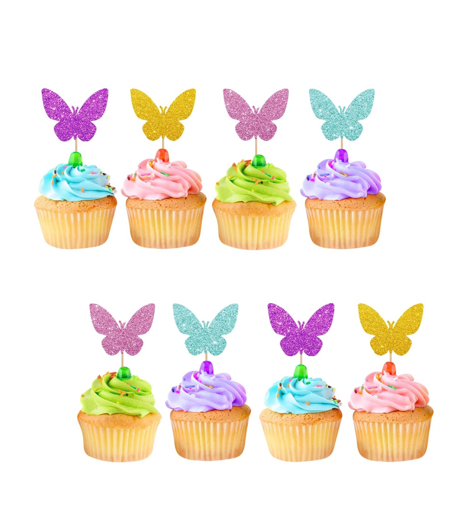 24pcs Butterfly Cupcake Toppers Butterfly Baby Shower Cupcake Toppers Colorful Glitter Butterfly Cake Decoration for Girl Garden Themed Birthday/Anniversary Party Supplies - Buy Online on GoSupps.com