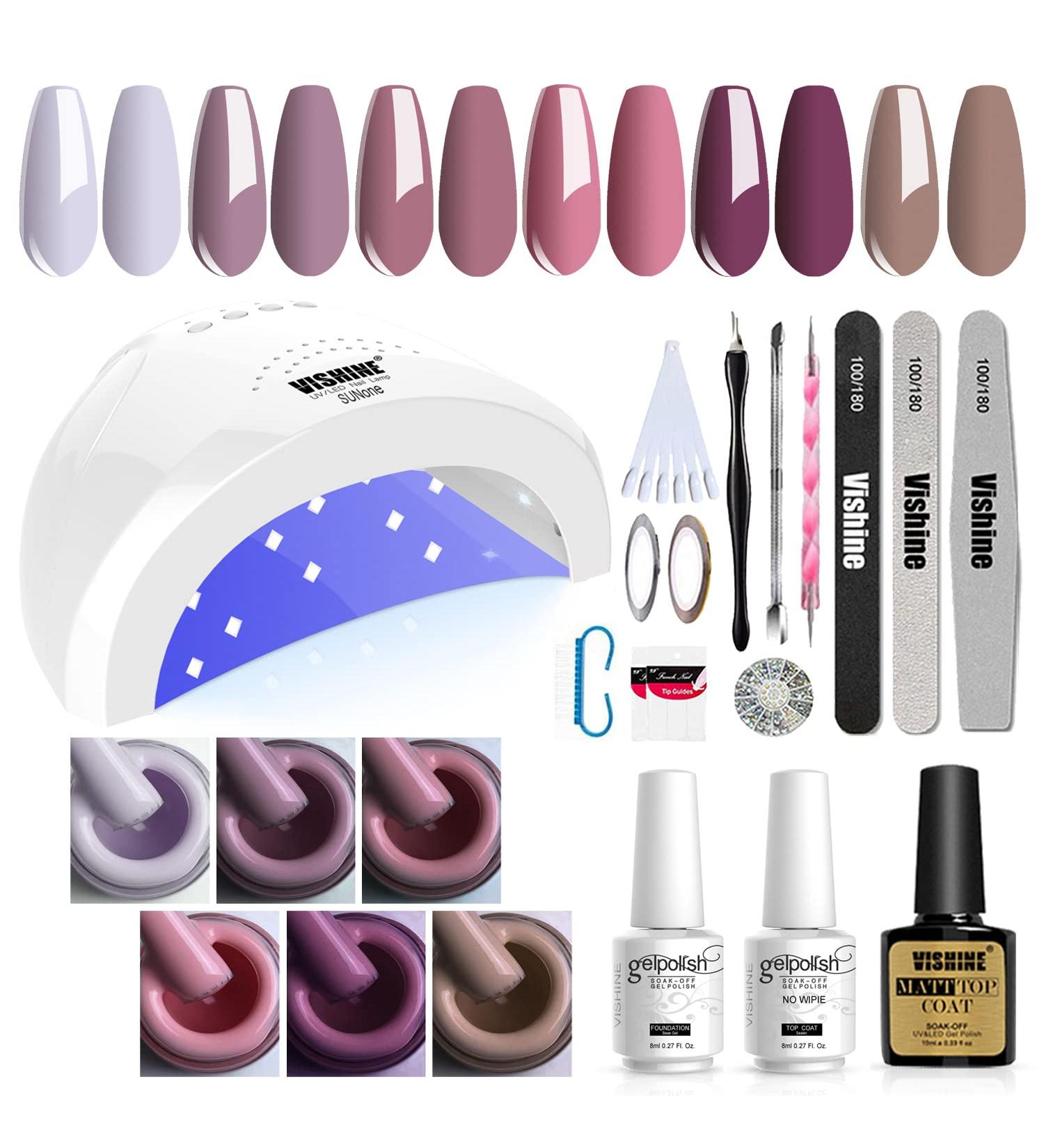 Vishine Sunone 48W LED UV Nail Lamp - Complete Gel Nail Kit with 6 Colors Top & Base Coats Manicure Accessories | Semi-Permanent Nail Art Set - Buy Online on GoSupps.com