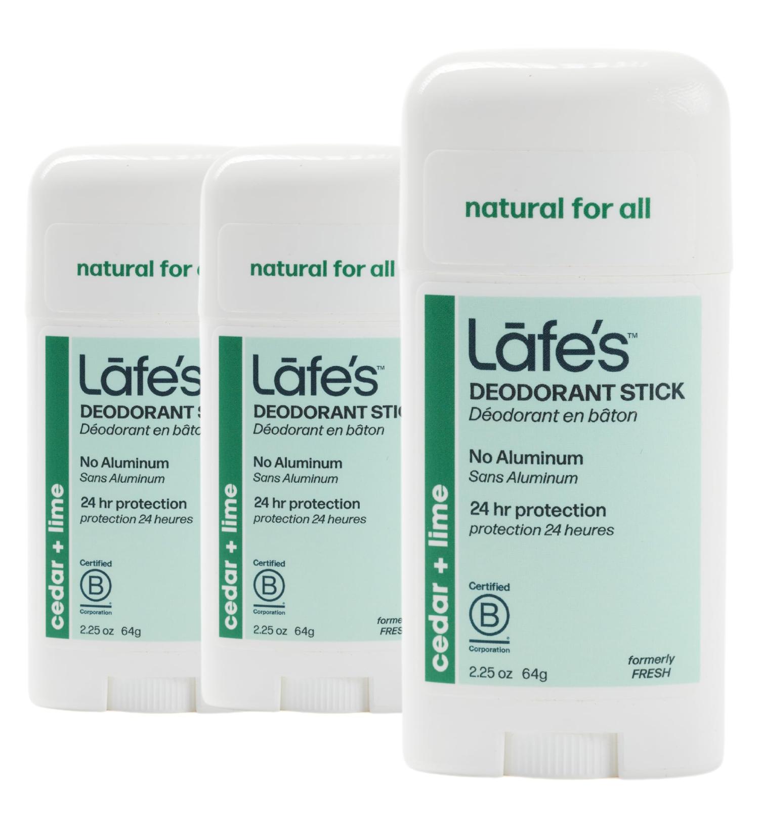 Lafe's Natural Deodorant | 2.25oz Aluminum Free Natural Deodorant Stick for Women & Men | Paraben Free & Baking Soda Free with 24-Hour Protection (Cedar & Lime 2.25 Ounce (3-Pack)) - Buy Online on GoSupps.com