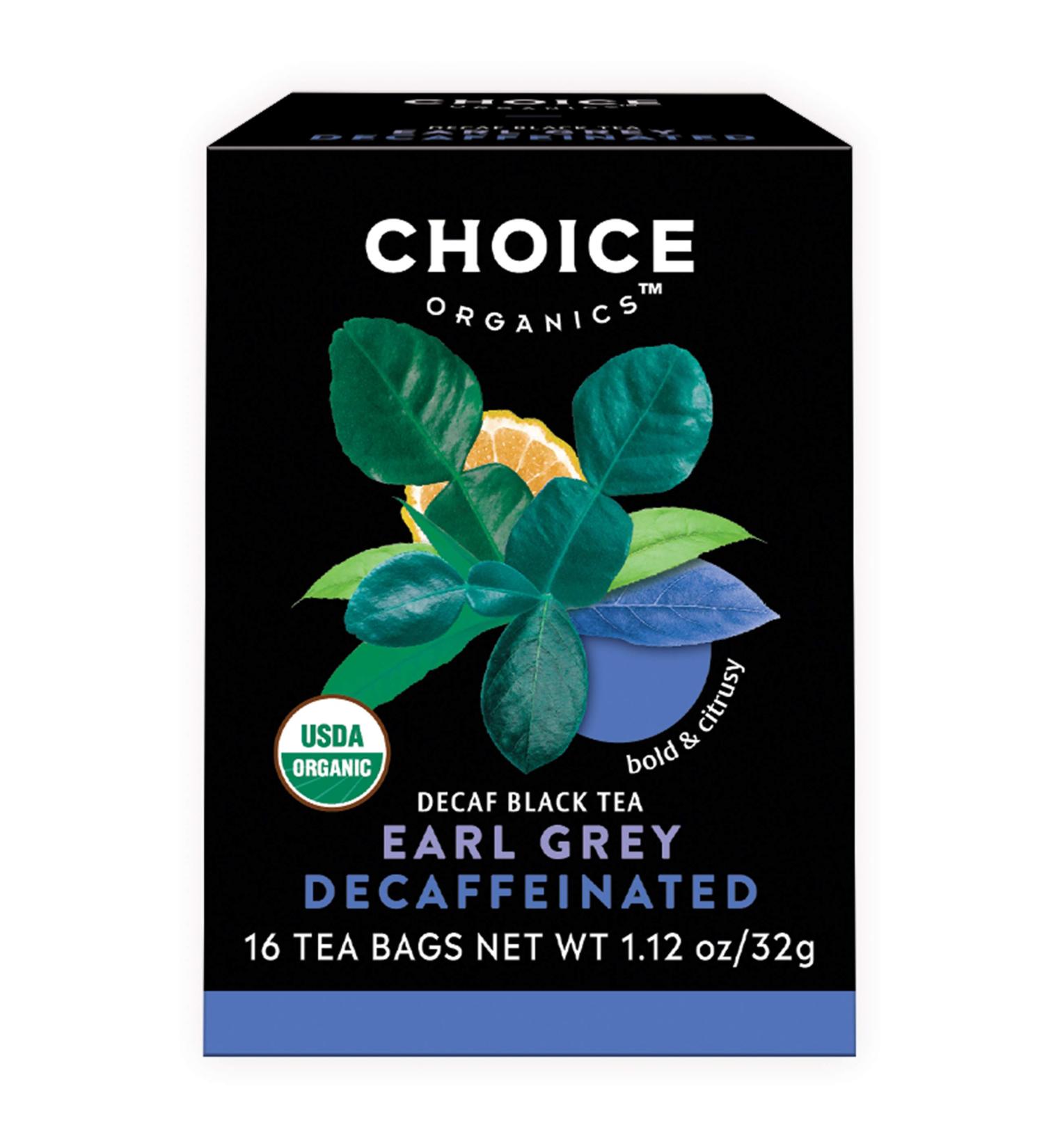 Choice Organics Organic Decaffeinated Earl Grey Tea - 16 Fair Trade Black Tea Bags with Bergamot - Compostable Pack - Buy Online on GoSupps.com