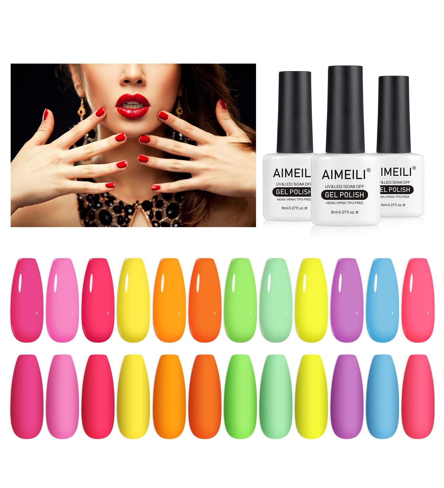 AIMEILI Neon Gel Nail Polish Set 8ml 12 Colours Spring Summer Pink Red Orange Green Blue Purple Gel Polish Soak Off UV LED Gel Nail Polishes Nail Art Gel Polish Gift Kit 25 KIT12-25_8ML 8 ml (Pack of 12) - Buy Online on GoSupps.com