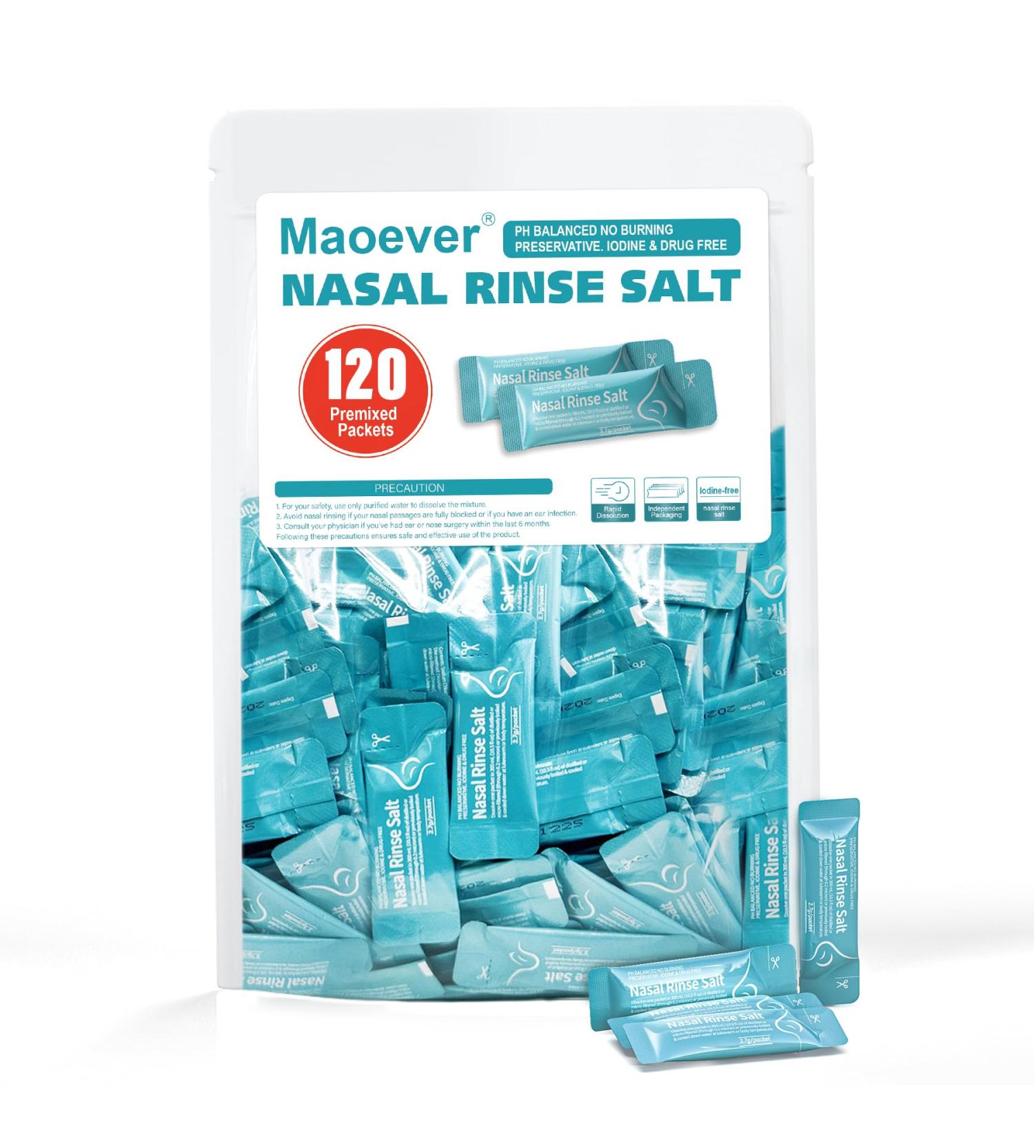 MAOEVER 120 Saline Packets Neti Pot Salt Packets Individually Wrapped Saline Packets for Neti Pots Nasal Irrigation and Squeeze Bottles & Sinus Relief | Sinus Care (Light Green 120L) Light Green 120L - Buy Online on GoSupps.com