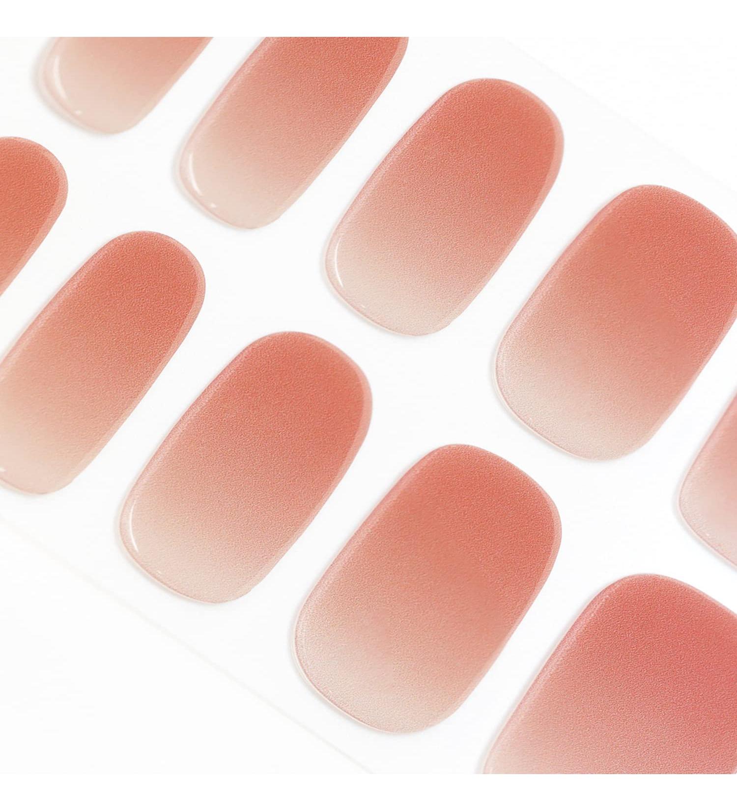 DANNI & TONI Soft Self-Adhesive Gel Nail Stickers | Salon-Quality Manicure Set | Light Red Gradient with Shimmer | 28 Semi Cured Nail Wraps - Buy Online on GoSupps.com