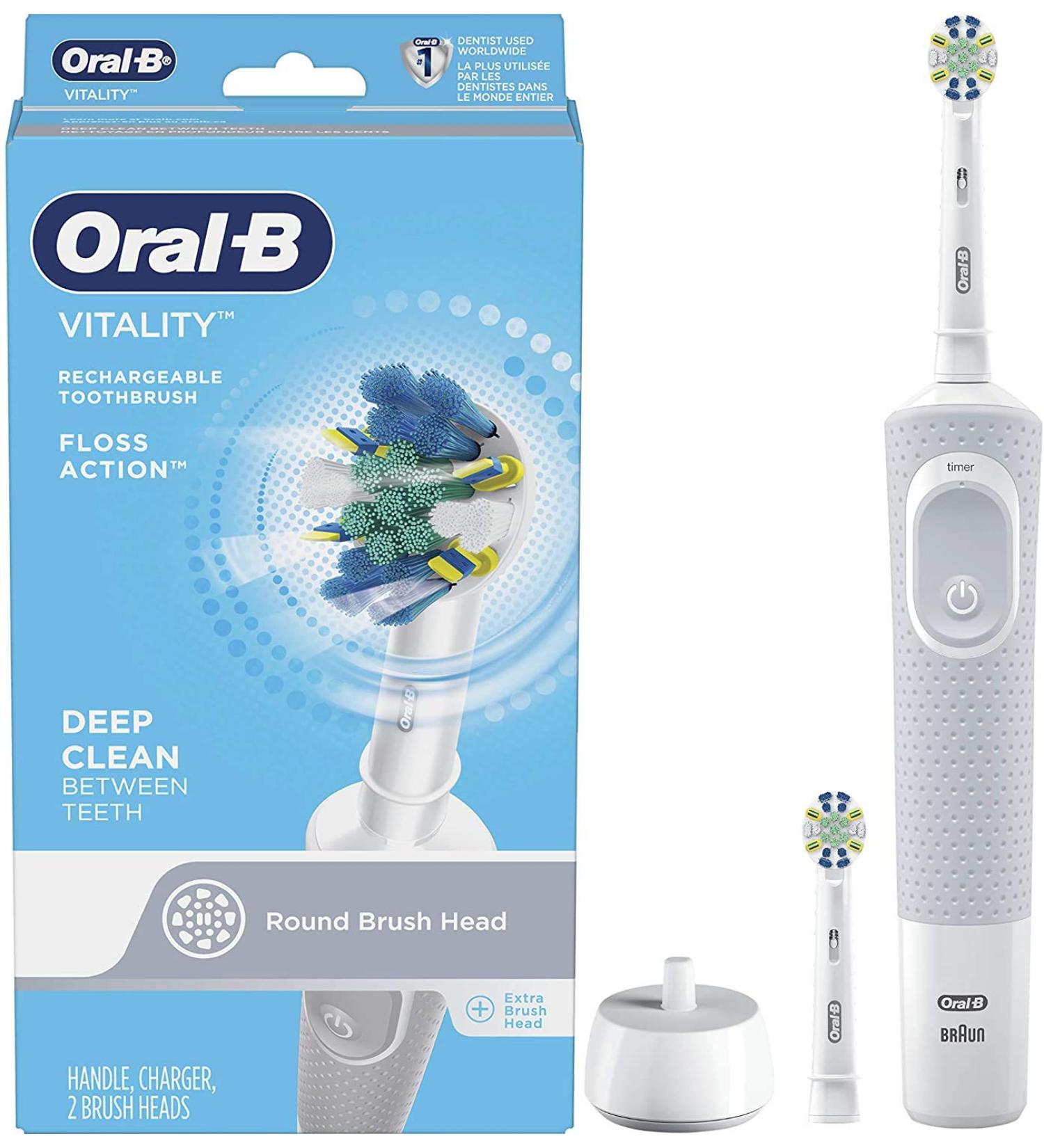 Oral-B Vitality Floss Action Rechargeable Power Toothbrush - Blue & White | Old Version - Buy Online on GoSupps.com
