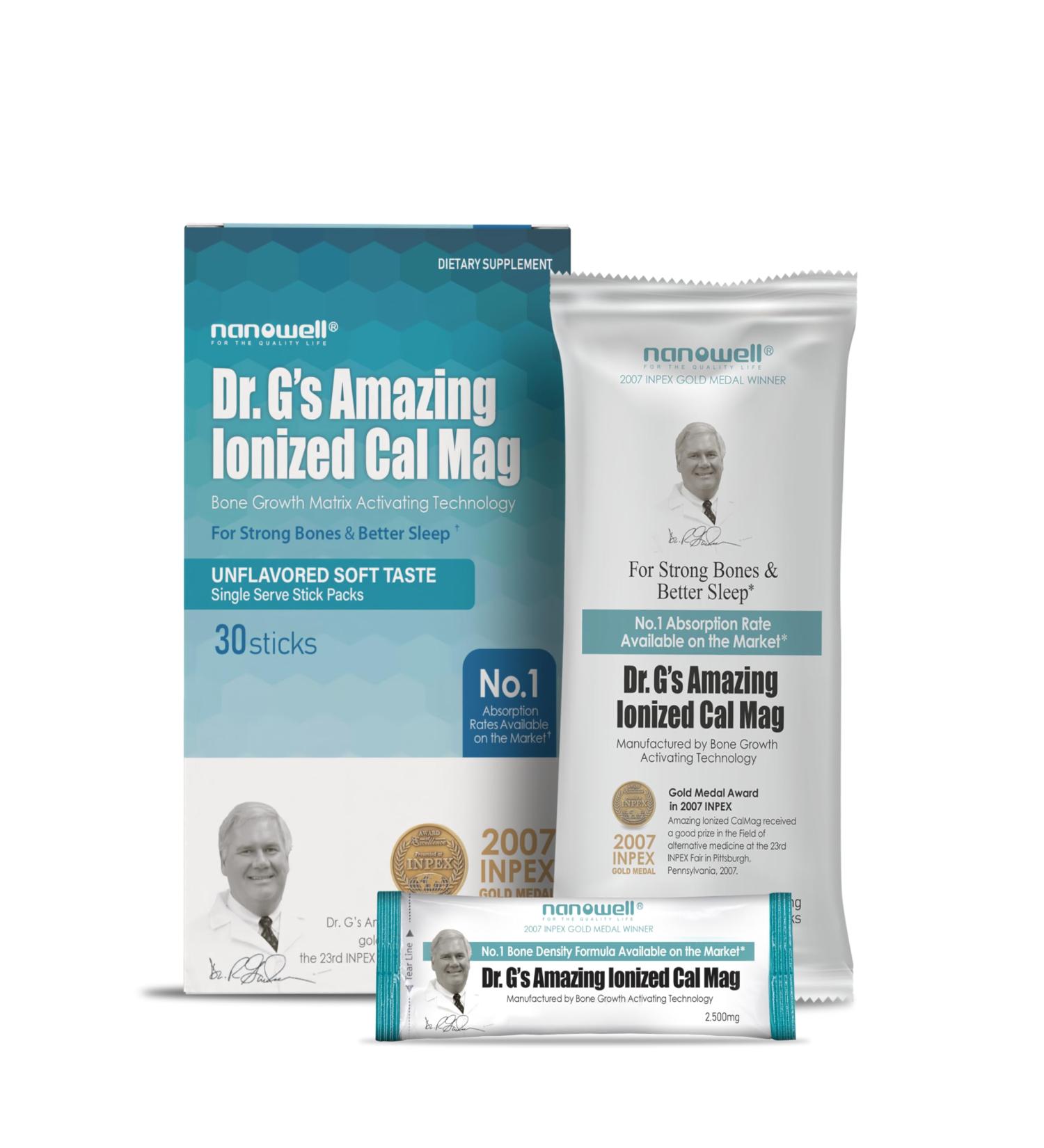 Dr. G's Amazing Ionized Cal Mag Powder Dietary Supplement for Bone Density Increase Calcium & Magnesium 2:1 Ratio - 30 Sticks 30 Day Supply - Buy Online on GoSupps.com