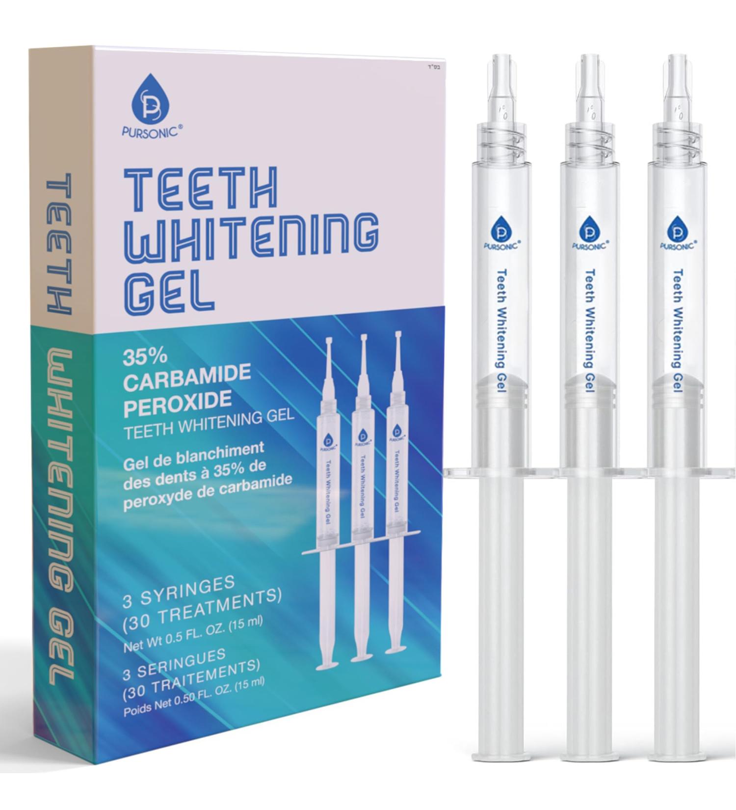 Pursonic Teeth Whitening Gel Refills - 3 Pack Whitening Gel (35% Carbamide Peroxide) for 30 Treatments - Enamel Safe Teeth Whitening Gel for Trays in Syringes - Buy Online on GoSupps.com