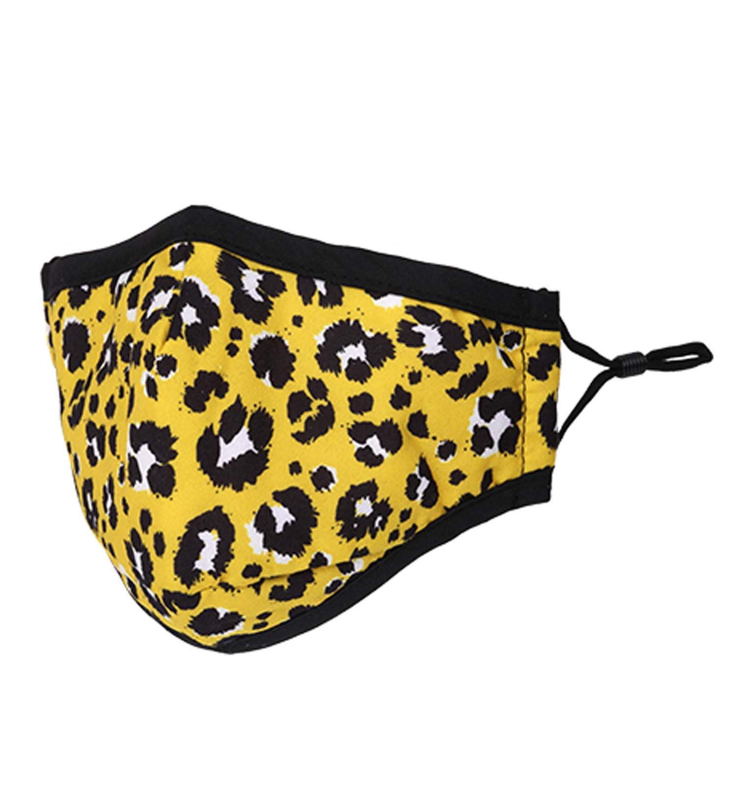 Washable Reusable 3 Layers Cotton Cloth - Light Yellow Leopard Print - Eco-Friendly Face Mask for All Sizes - Buy Online on GoSupps.com