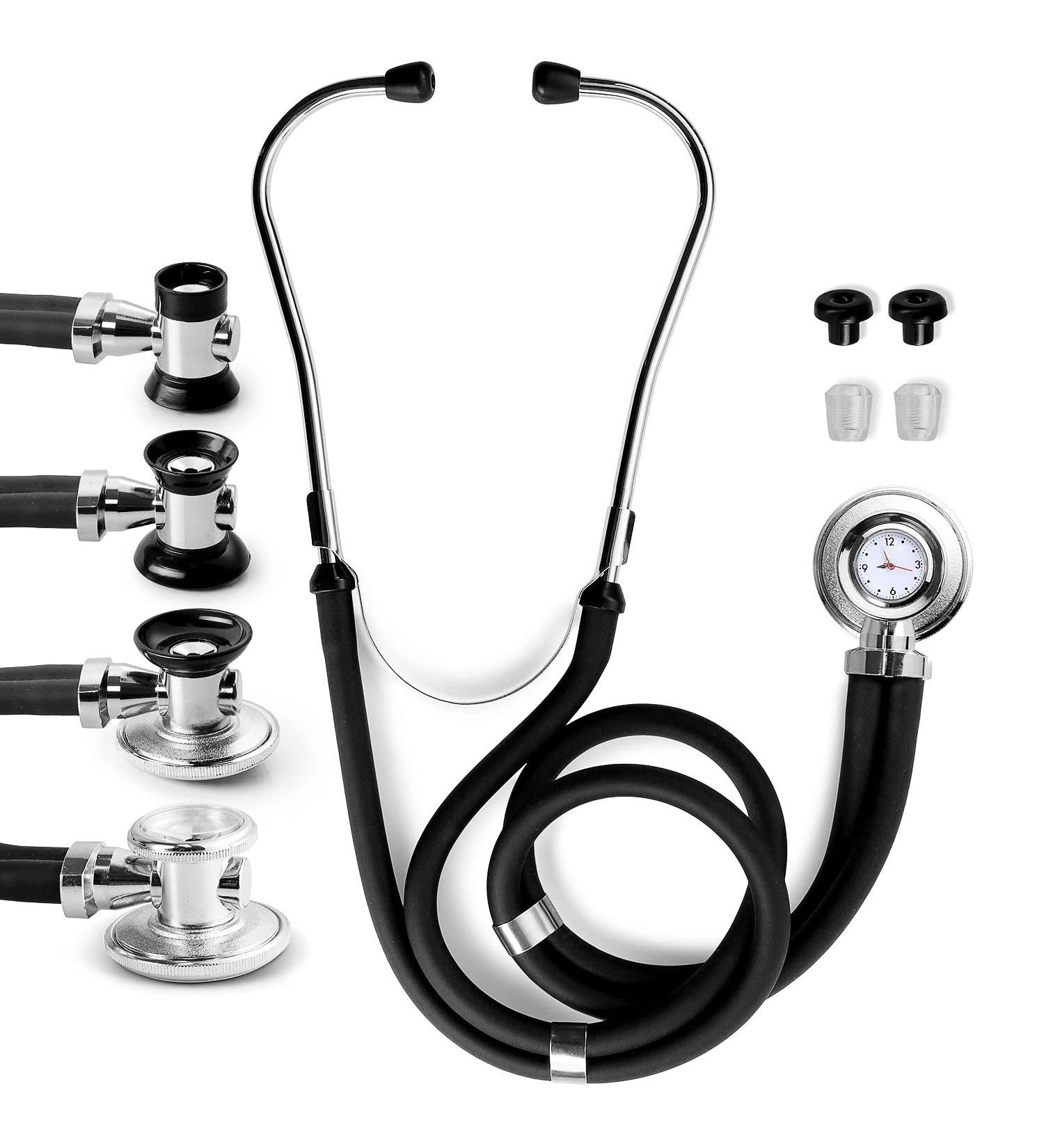 Primacare DS-9298 Black Stethoscope with Analog Watch | Convertible Sprague Rappaport | Essential First Aid Kits - International Shipping Available - Buy Online on GoSupps.com