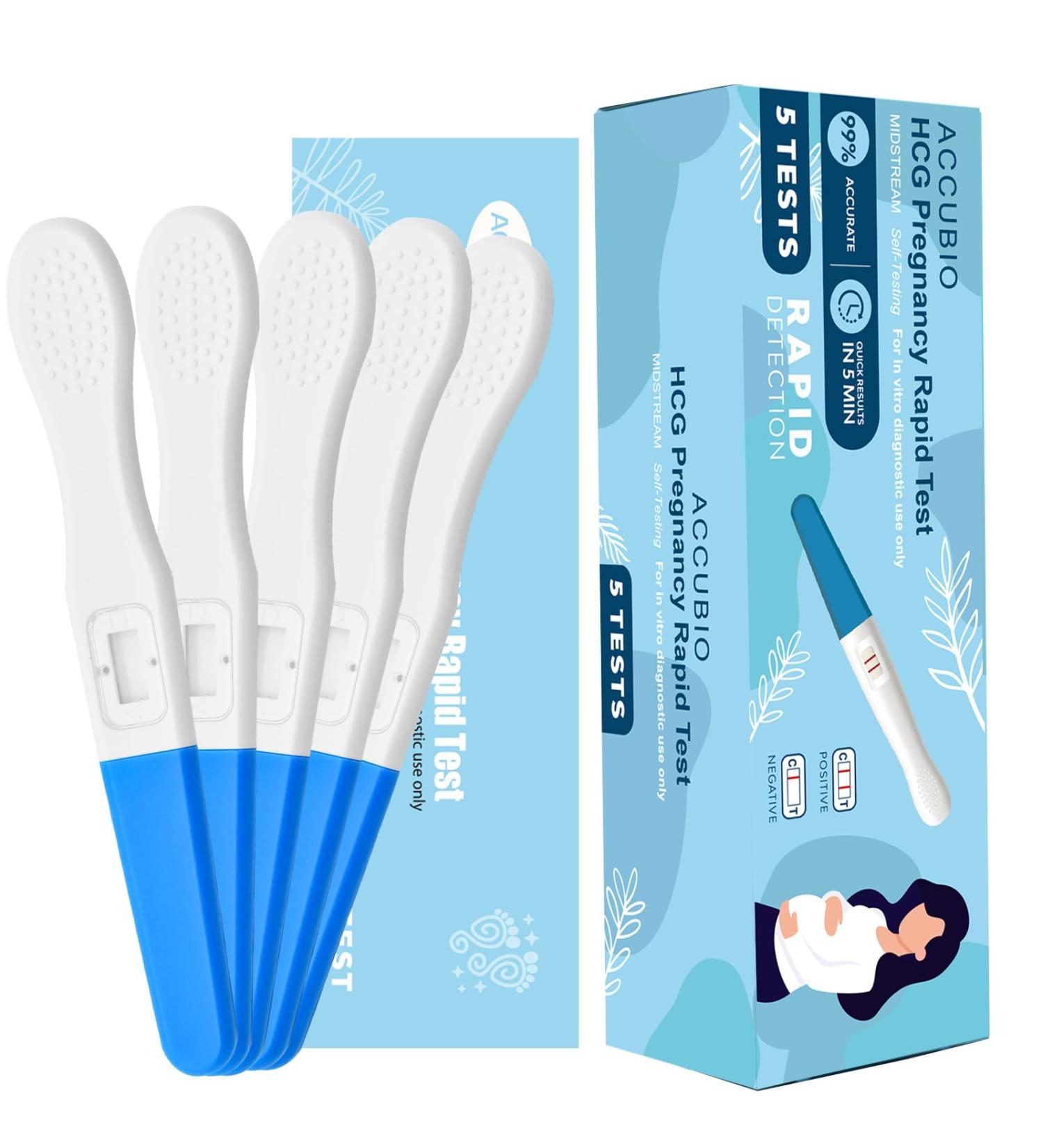 ACCUBIO Rapid Detection Pregnancy Test Extra Sensitive HCG Urine Midstream Test Early Detection Pregnancy Test Strips Result Within 5 Minutes Over 99% Accurate 25mIU/mL 5PACK - Buy Online on GoSupps.com
