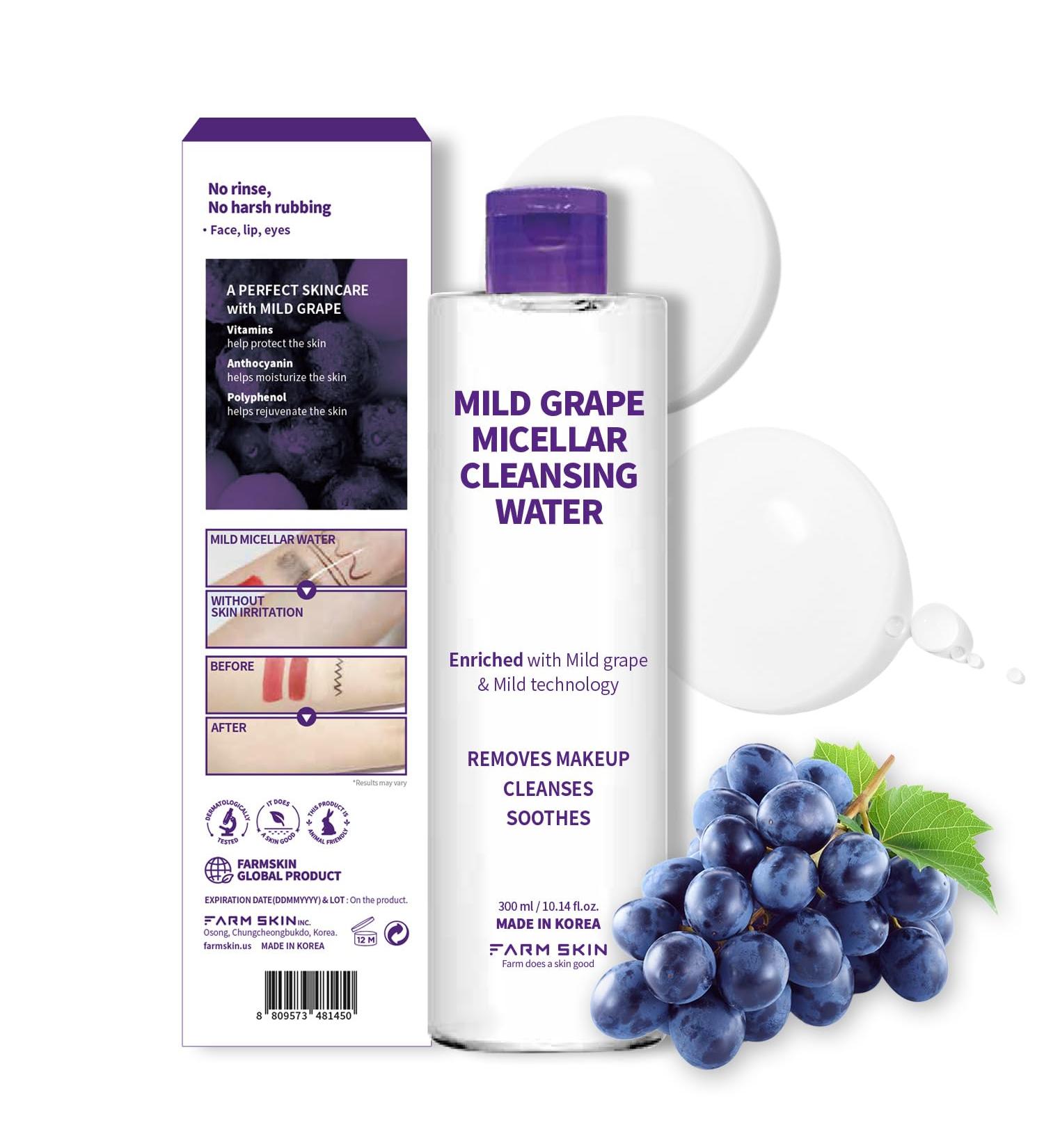 Buy FARMSKIN Freshfood Mild Grape Micellar Cleansing Water (300ml) - Non-Irritating Korean Makeup Remover & Cleanser | International Shipping Available - Buy Online on GoSupps.com