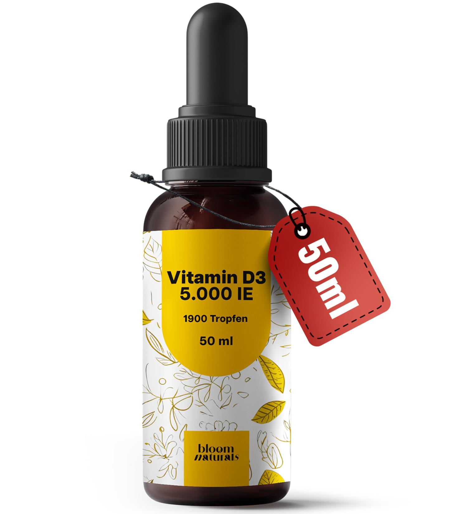 High-dose vitamin D3 drops 5000 IU 1900 drops 50 ml Neutral taste Lab tested and made in Al - Buy Online on GoSupps.com