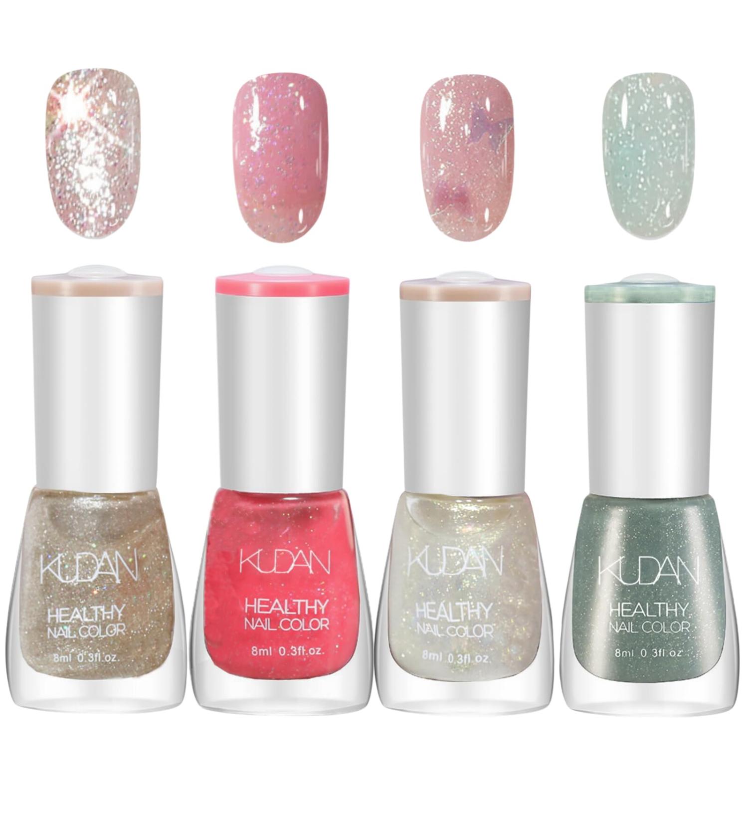 TBeautfave Nail Polish Set Glitter Nail Varnish Sets Quick Dry & Long Lasting Pink Green Nail Polish Water Based Natural Nail Varnish Sets for Women DIY Nail Art - No Need Cure 01Glitter - Buy Online on GoSupps.com