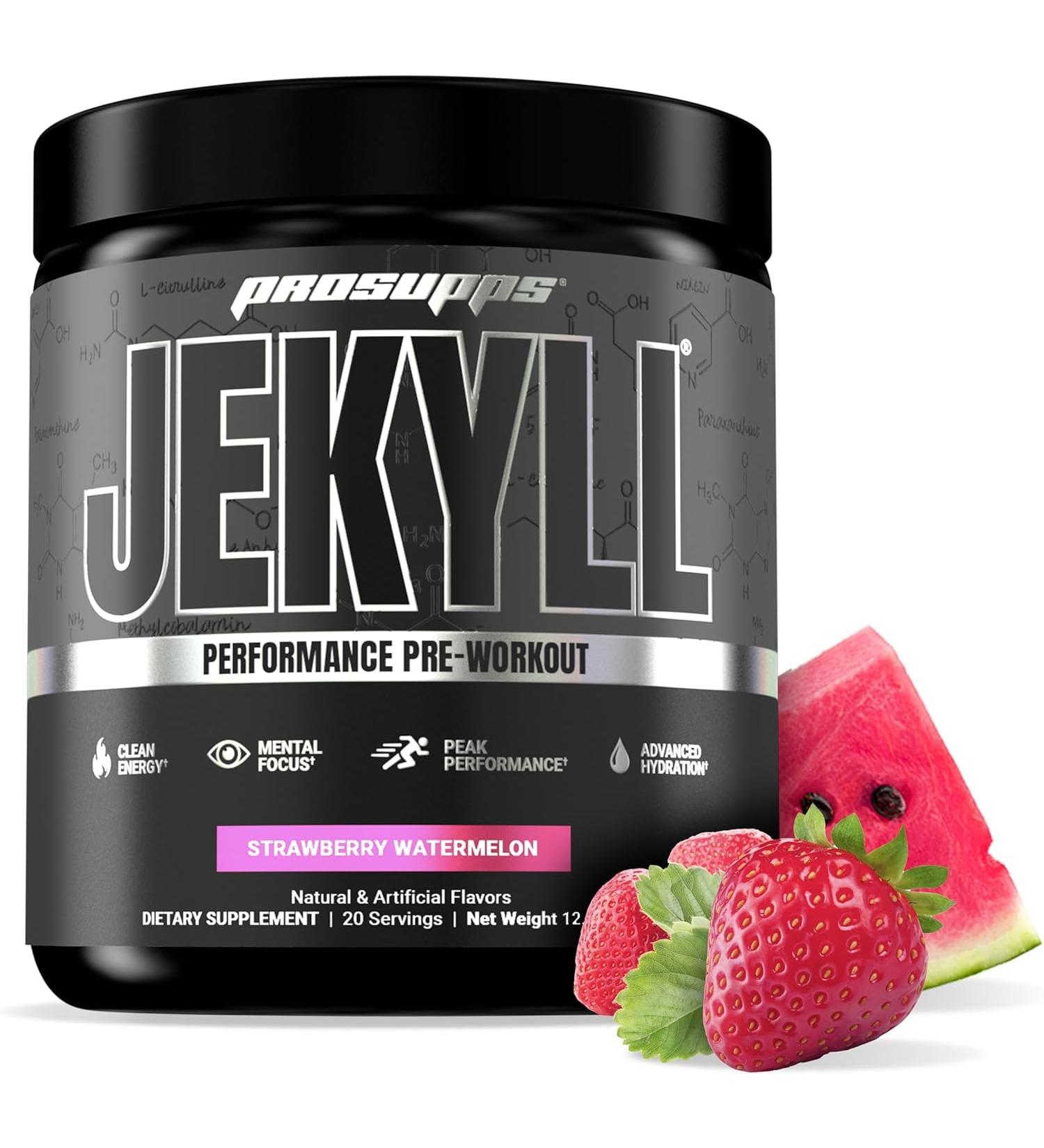 PROSUPPS Dr. Jekyll Performance Pre Workout Powder - Low-Stimulant Preworkout Supports Muscle Gain Focus & Energy - Caffeine-Free Gym & Fitness Supplements (Strawberry Watermelon 30 Servings) - Buy Online on GoSupps.com