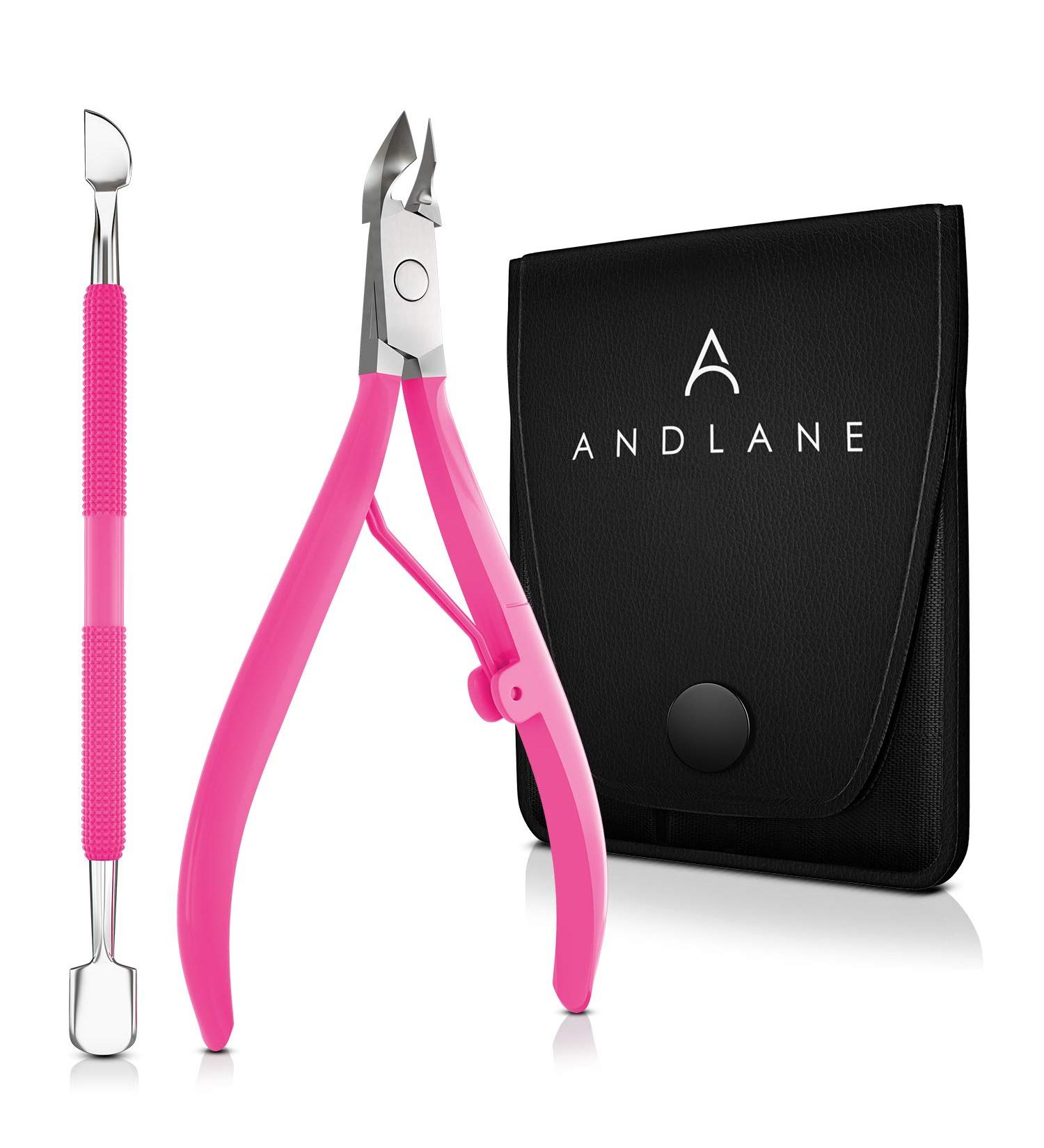 Andlane Cuticle Trimmer and Pusher - Professional Stainless Steel Nippers - Manicure/Pedicure Tool (Pink) - Buy Online on GoSupps.com