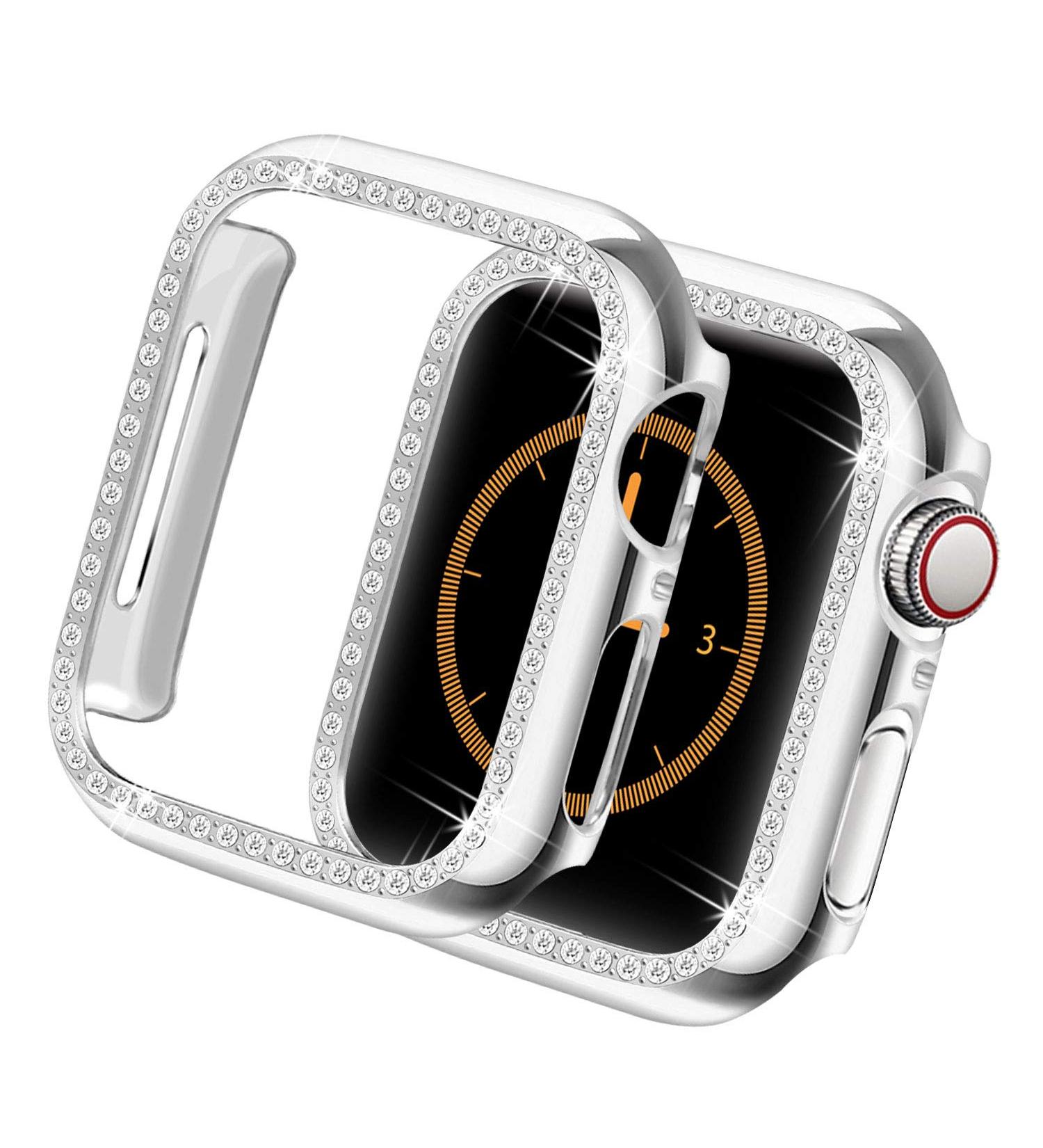 Yolovie Bling Crystal Diamonds Rhinestone Apple Watch Case 40mm - Silver | Hard PC Protective Frame for Women | Compatible with iWatch Series 6/5/4/3/2/1/SE - Buy Online on GoSupps.com