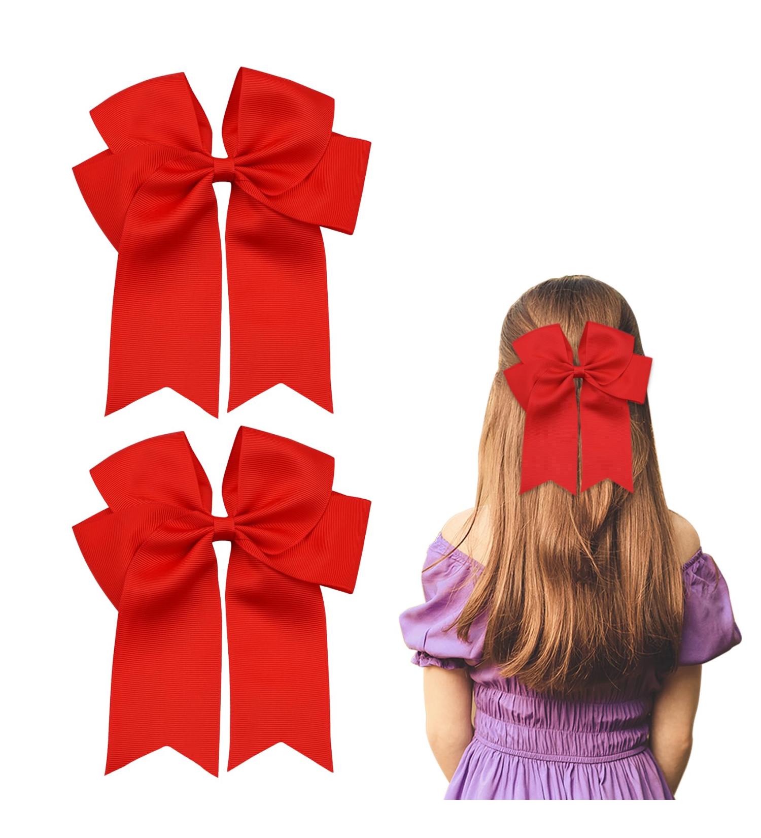 2 Pack 6 inch Bow Hair Clips Large Hair Bow Hair Barrette Clips for Women Girls Red Hair Bows - Buy Online on GoSupps.com