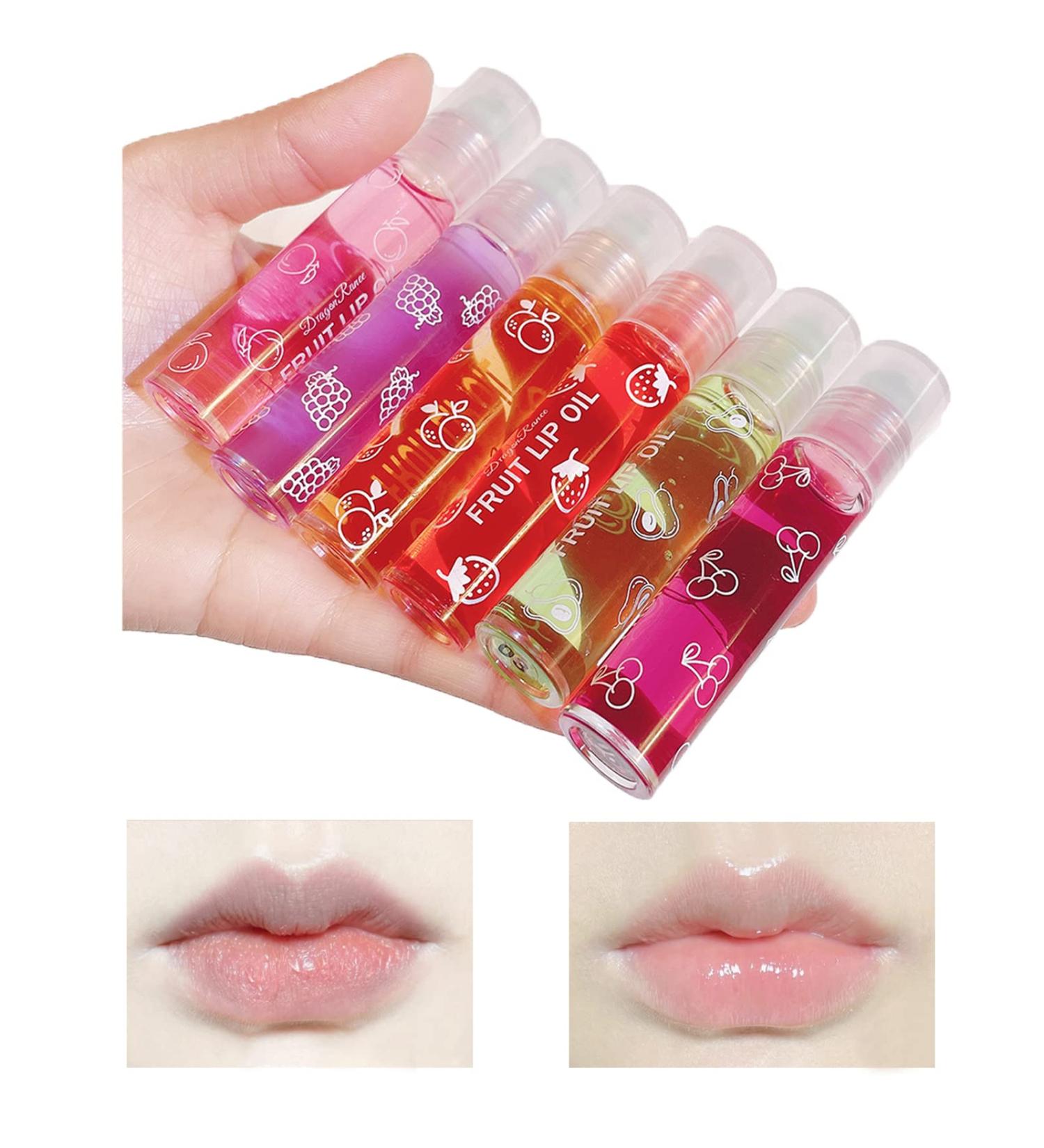 Gireatick 6PCS Fruity Flavors Lip Oil Set | Long-Lasting Moisturizing Balm | Roll-On Gloss Set | Strawberry, Orange, Grape, Avocado, Cherry, Peach | Glossy Lip Makeup | Transparent Lip Gloss - Buy Online on GoSupps.com