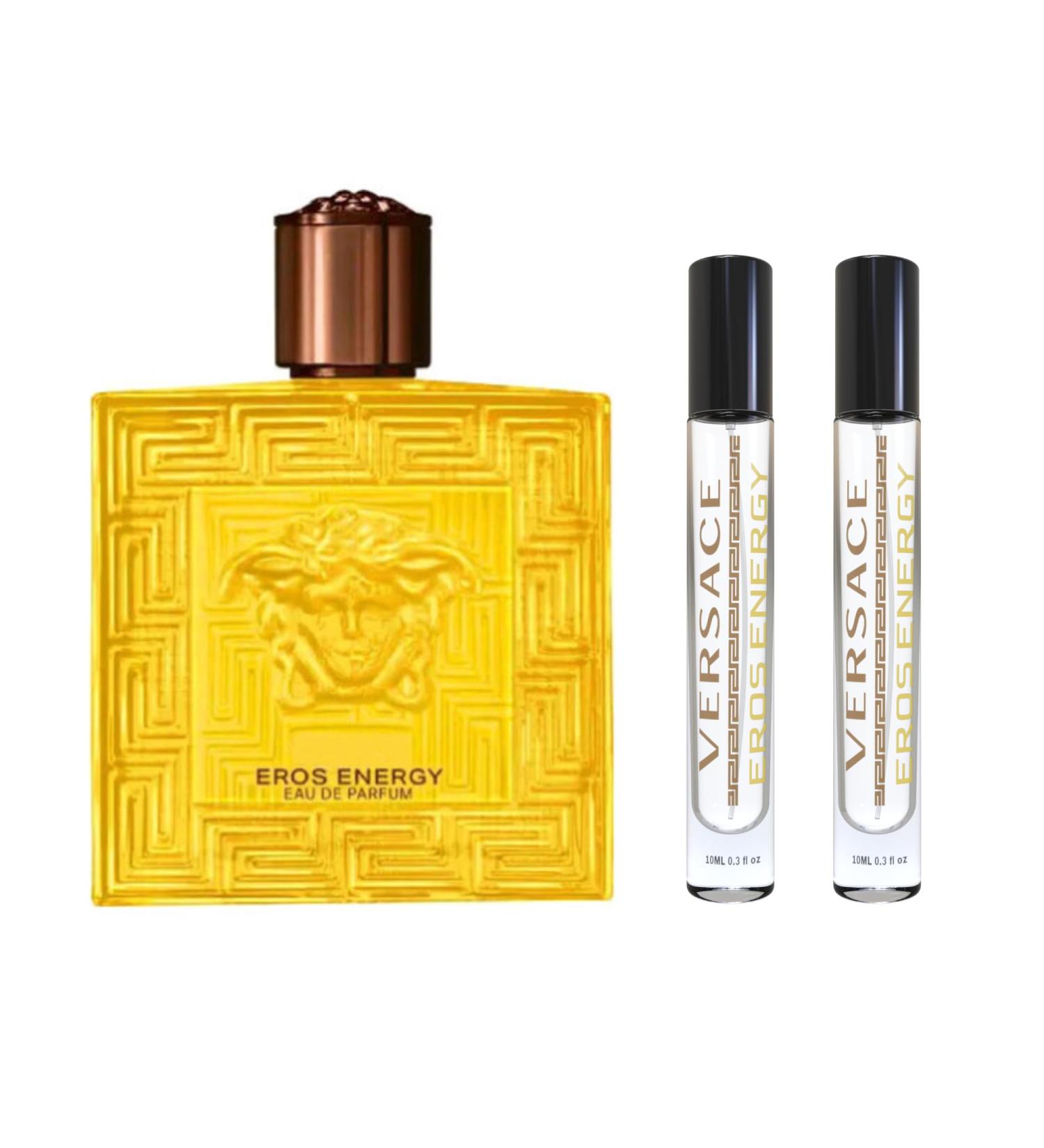 EQUIVALENCE EROS ENERGY for Men Eau de Toilette Edition Travel Size - Long Lasting Fragrance Citrus Aromatic 100% Original (Pack 2 bottles 10 ml) Large bottle NOT INCLUDED It is only a reference