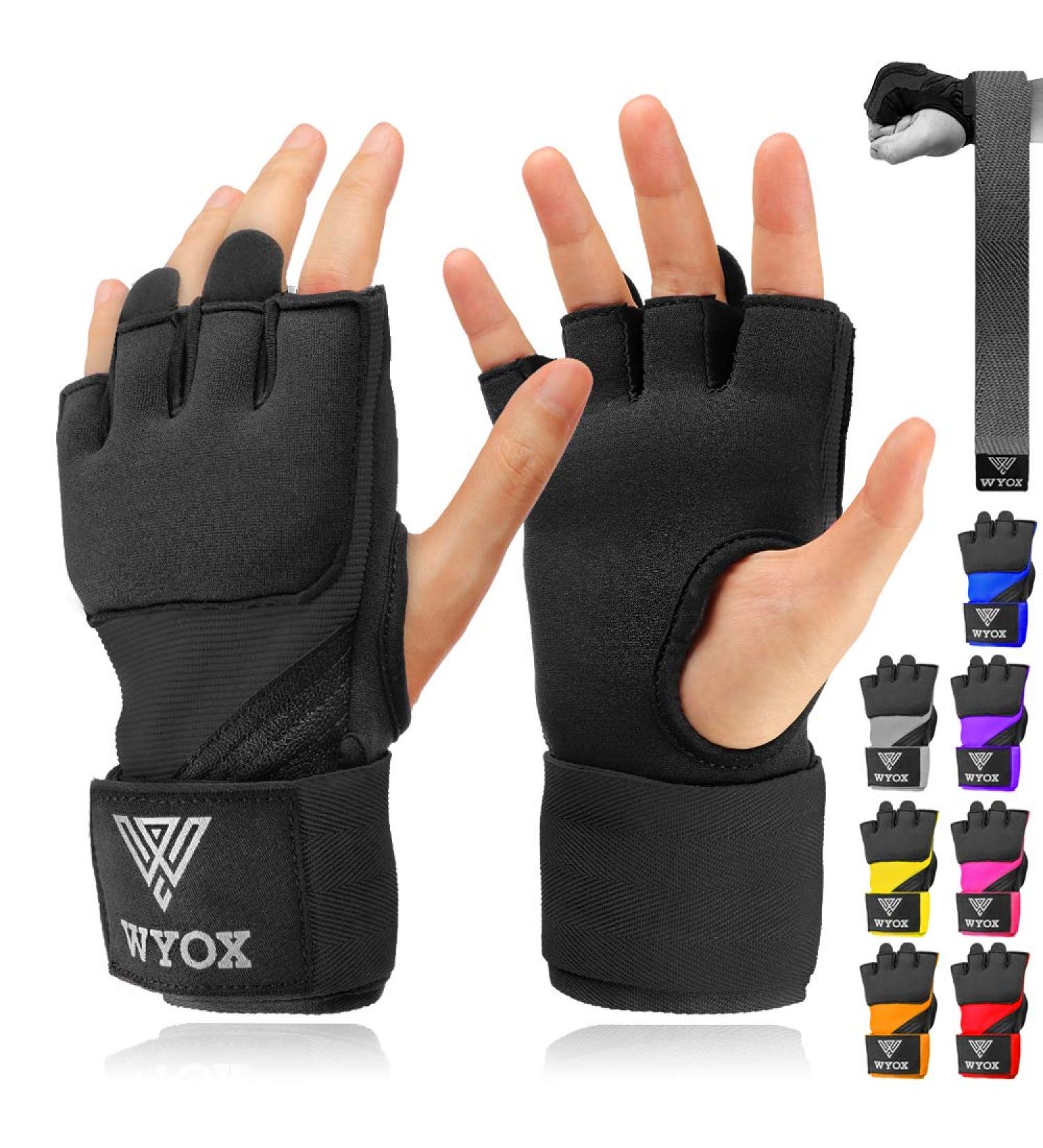 WYOX Gel Quick Hand Wraps for Boxing MMA Kickboxing - Padded Knuckle with Wrist Wrap Protection - Black S-M - Buy Online on GoSupps.com