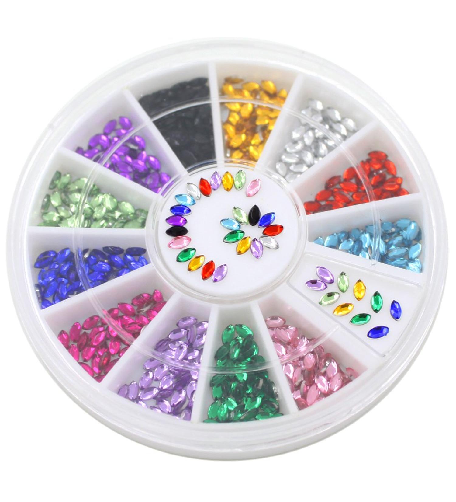 Multicolor Oval 3D Glitters Studs Nail Rhinestones Premium Manicure Nail Art Decorations Wheel - Buy Online on GoSupps.com