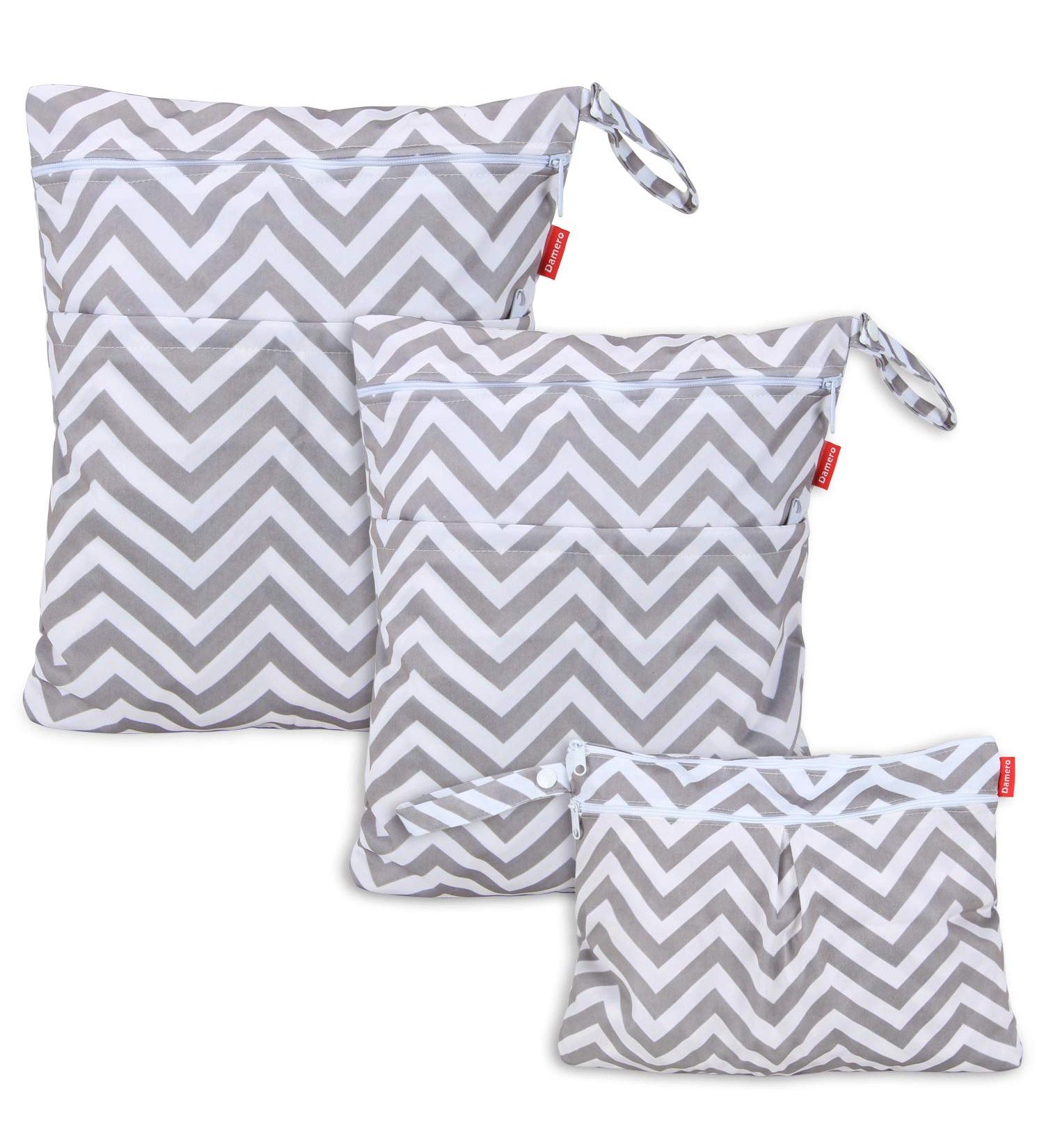 Damero Wetbag Fabric Diapers | Reusable Diaper Bag Set | 3-Piece Washable Organizer for Boys & Girls | Gray Chevron Design - Buy Online on GoSupps.com