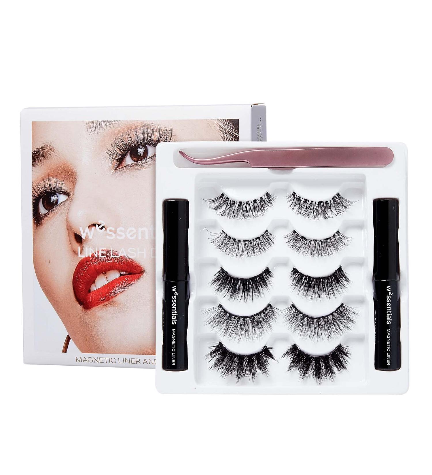 Magnetic Eyeliner & Eyelashes Kit - 5 Pairs Trendy Wispy 3D Lashes with 2 Magnetic Eyeliners & Applicator for Effortless Application - Buy Online on GoSupps.com
