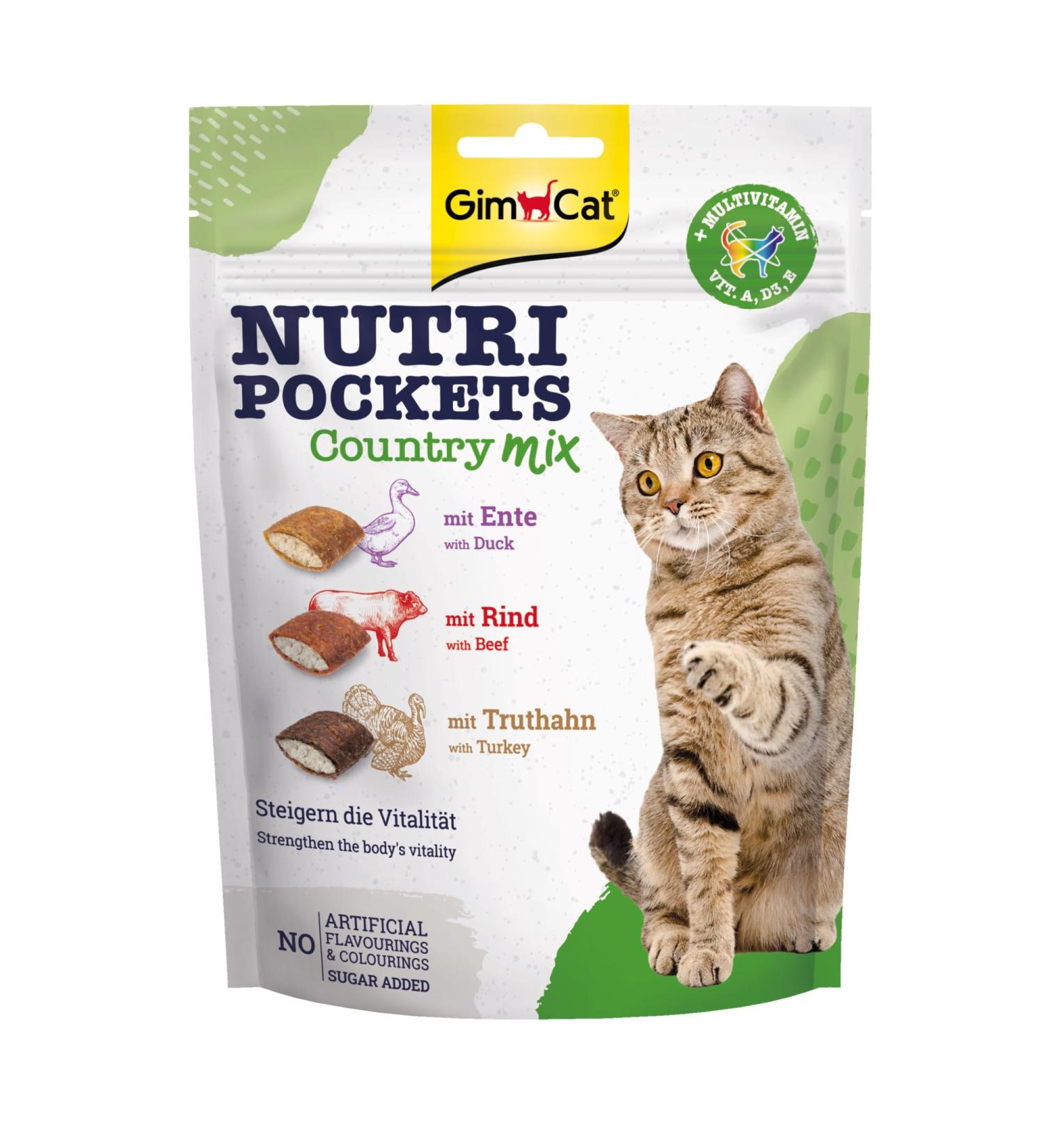 Gimcat Nutri Pockets Country Mix - Crispy Cat Snack with Creamy Filling & Functional Ingredients - 150g Bag - Buy Online on GoSupps.com