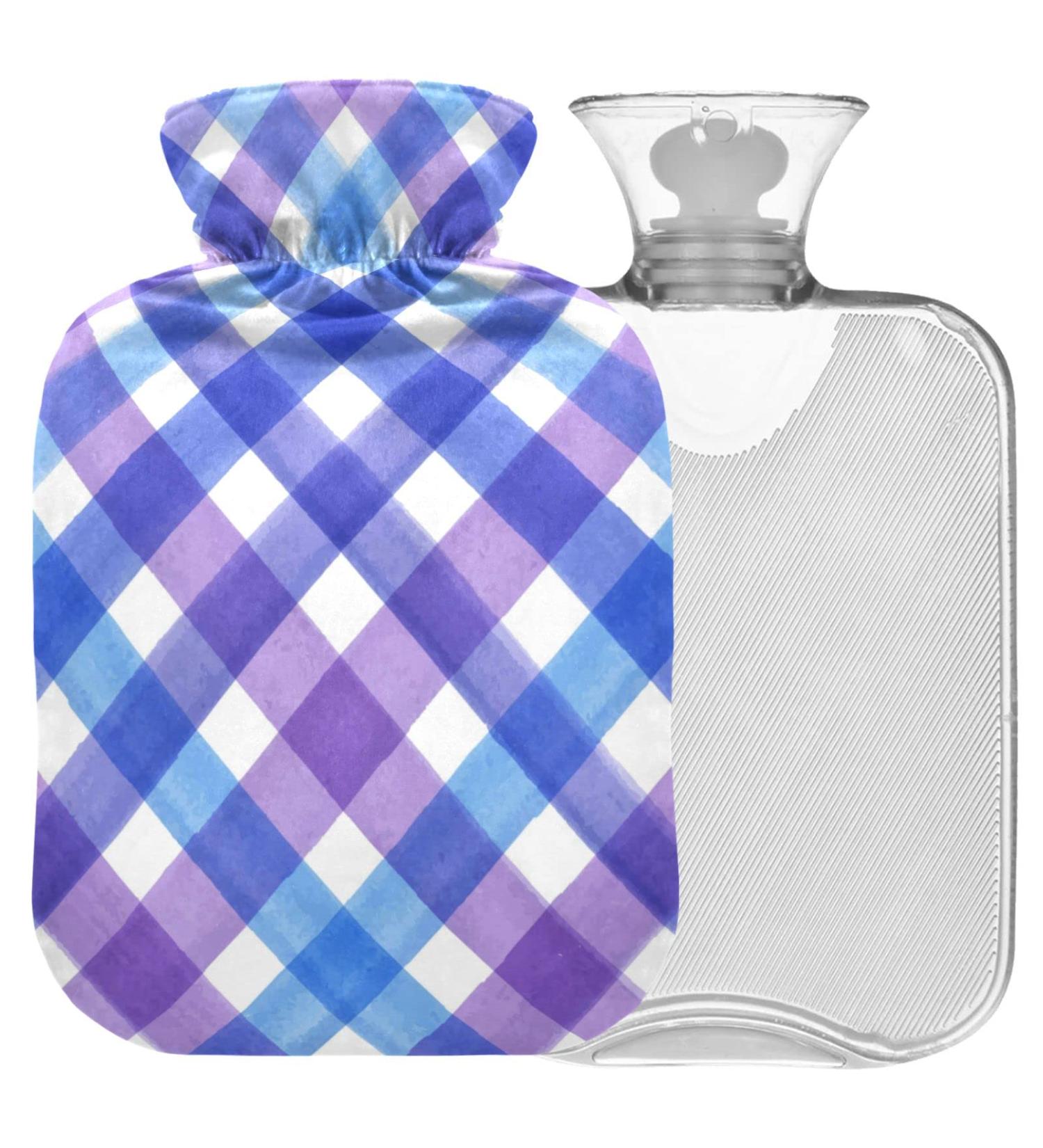 NAANLE Lila Plaid Transparent Hot Water Bottle - 2L Large for Menstrual Cramps Pain Relief Hand/Foot Heat & Cold Therapy - Buy Online on GoSupps.com