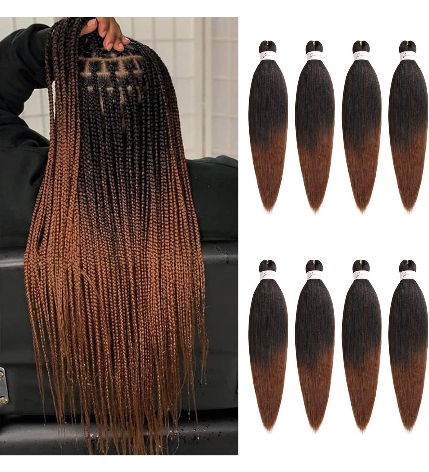 Xtrend 8 Packs 20 Inch Ombre Brown EZ Braiding Hair Extensions Pre Stretched for Box Braids Yaki Straight Kanekalon Fiber Crochet Braiding Hair Extension T30# 20 Inch (Pack of 8) T30# - Buy Online on GoSupps.com