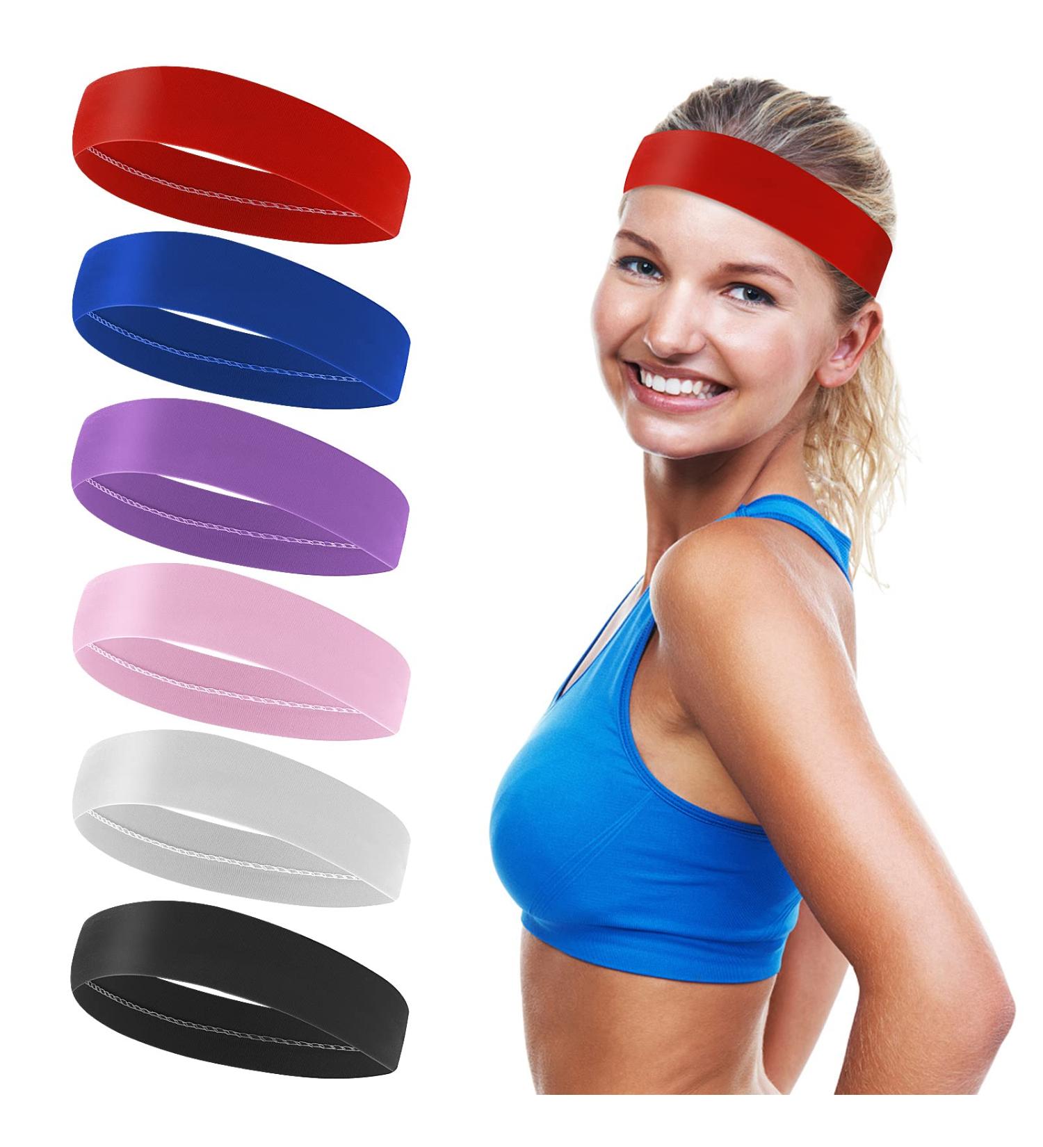 Wide Headbands 6Pcs Set for Women and Men - Stretchy Elastic Hair Bands for Gym, Yoga, Running - Soft Sweat Absorbing Headbands - Buy Online on GoSupps.com