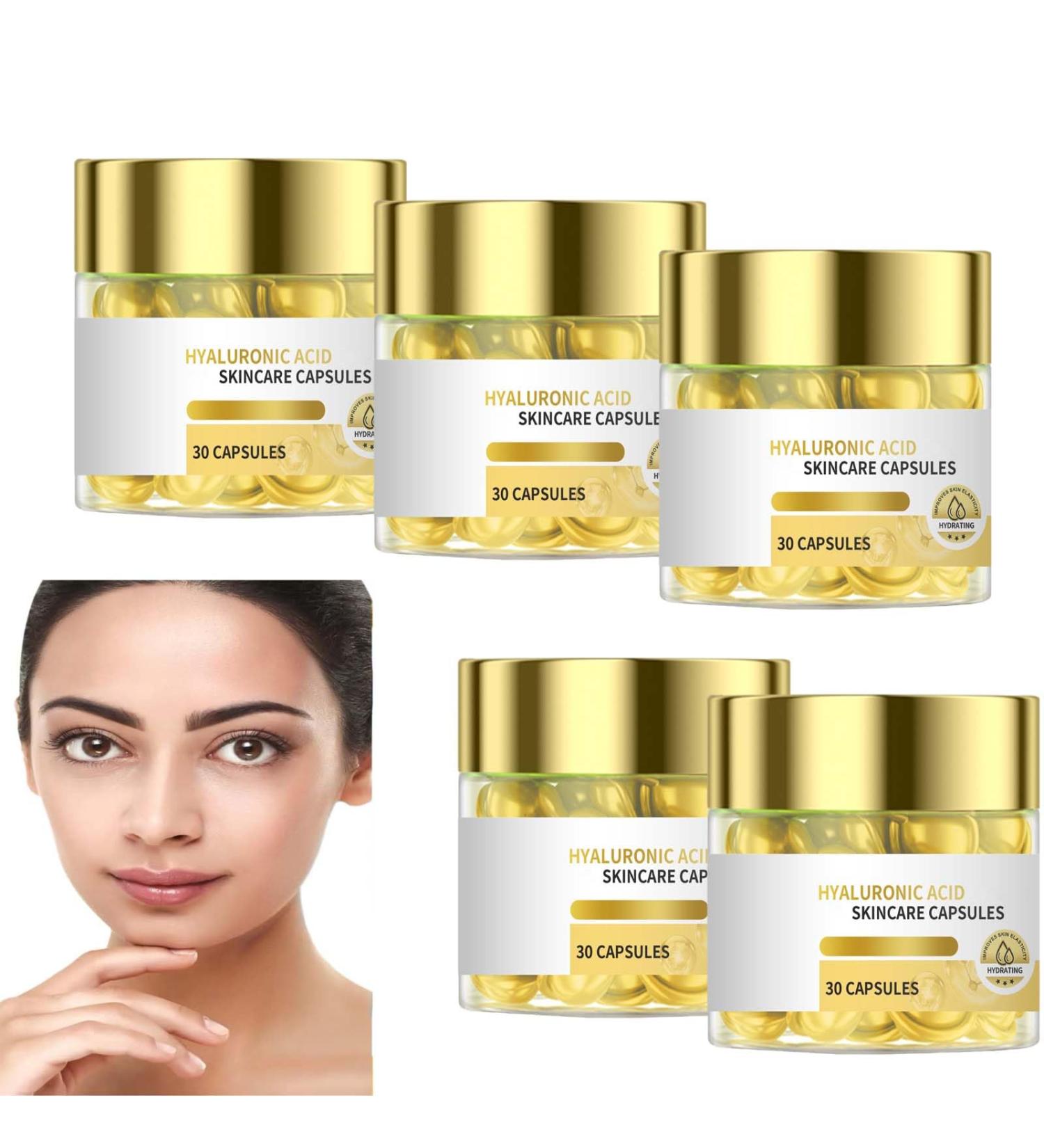  JASUBAI Hyaluronic Acid Capsules for Face with Vitamin C Anti-Aging Moisturizer for Hydration Plumping and Smoothing Wrinkles Night Serum Capsules Skin Care for Men and 5 Pack - Buy Online on GoSupps.com
