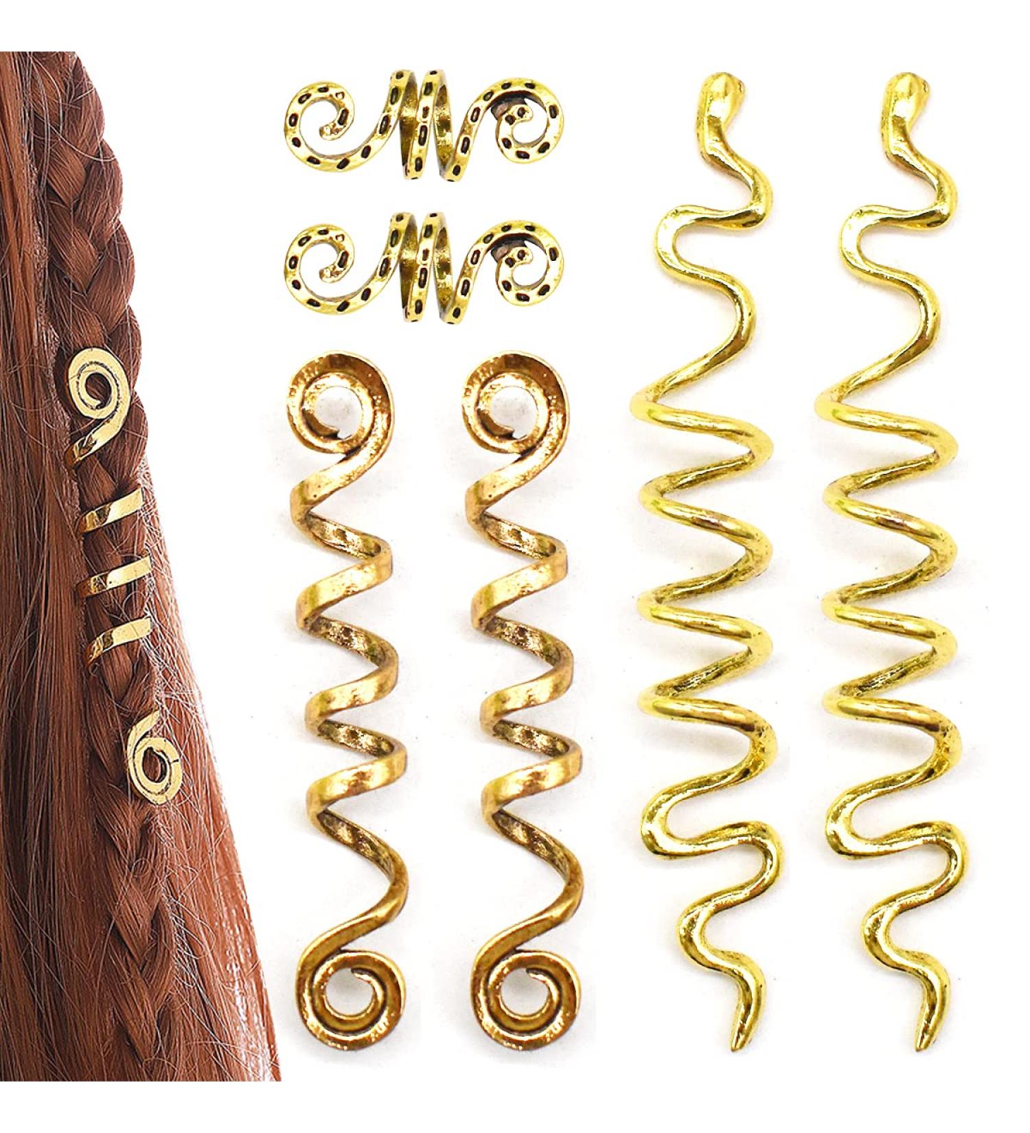 Yueser Hair Spiral Clips - 6 Viking Hair Beads Rotating Metal Braids in 3 Sizes | International Shipping - Buy Online on GoSupps.com