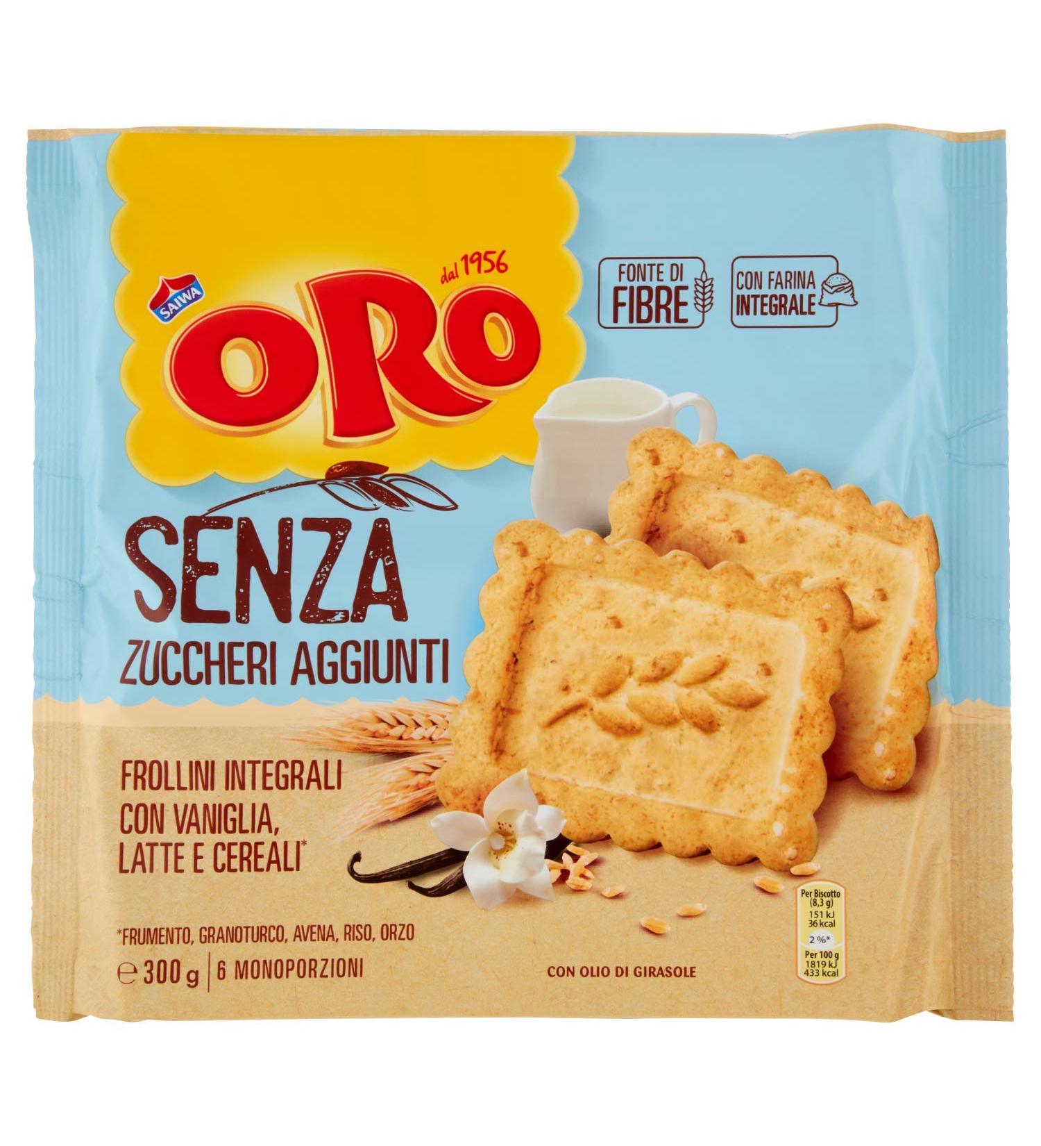 Oro Saiwa Oro Saiwa Set of 6 Complete Cookies with Vanilla Milk & Cereal 300g Whole Sandblasters No Added Sugar 100% Italian Biscuits