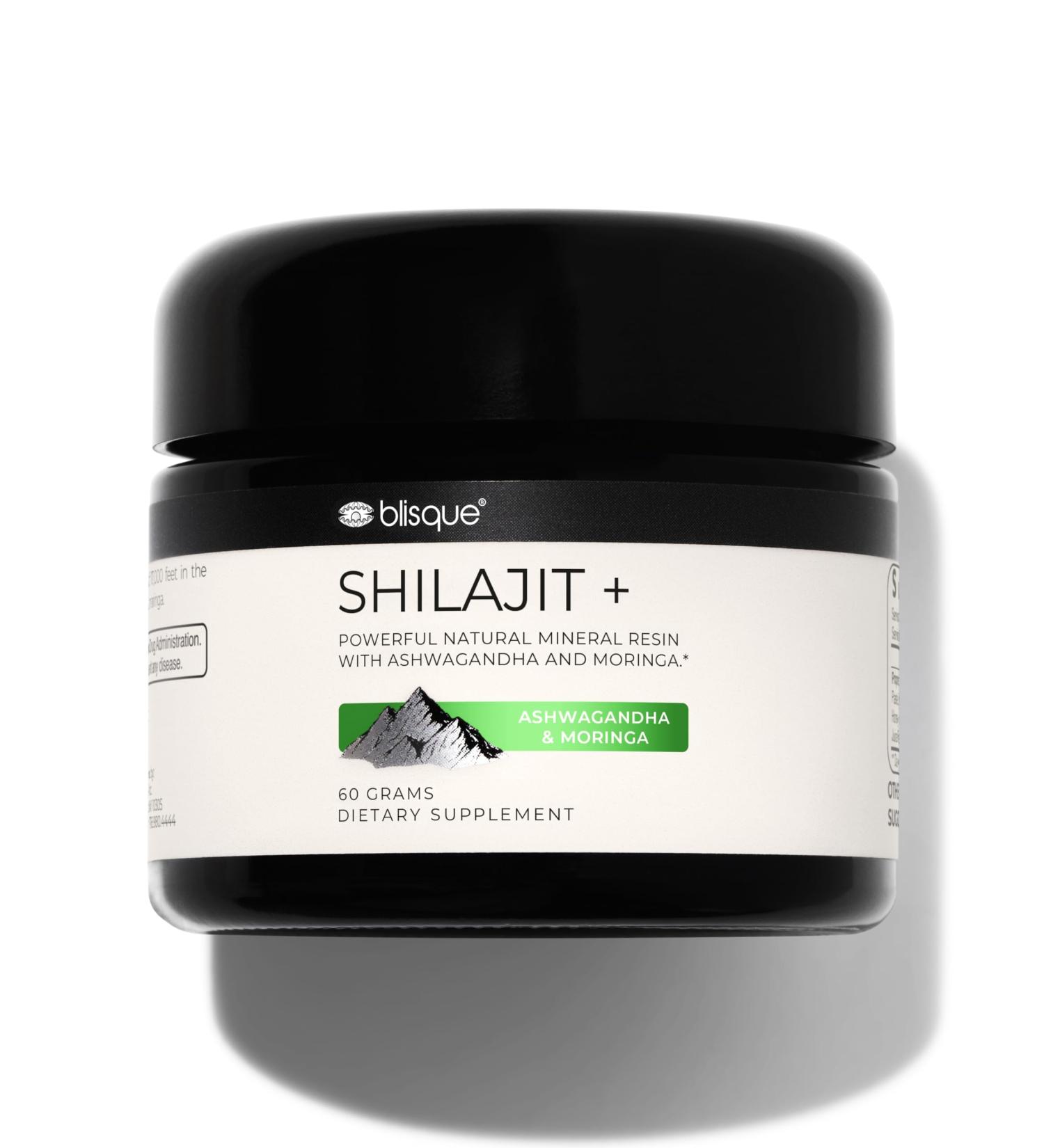 Blisque - Pure Himalayan Organic Shilajit Resin Supplement | with Organic Ashwagandha and Moringa | Authentic and Natural | Golden Grade A | Contains Fulvic Acid and Trace Minerals | 60 Grams - Buy Online on GoSupps.com