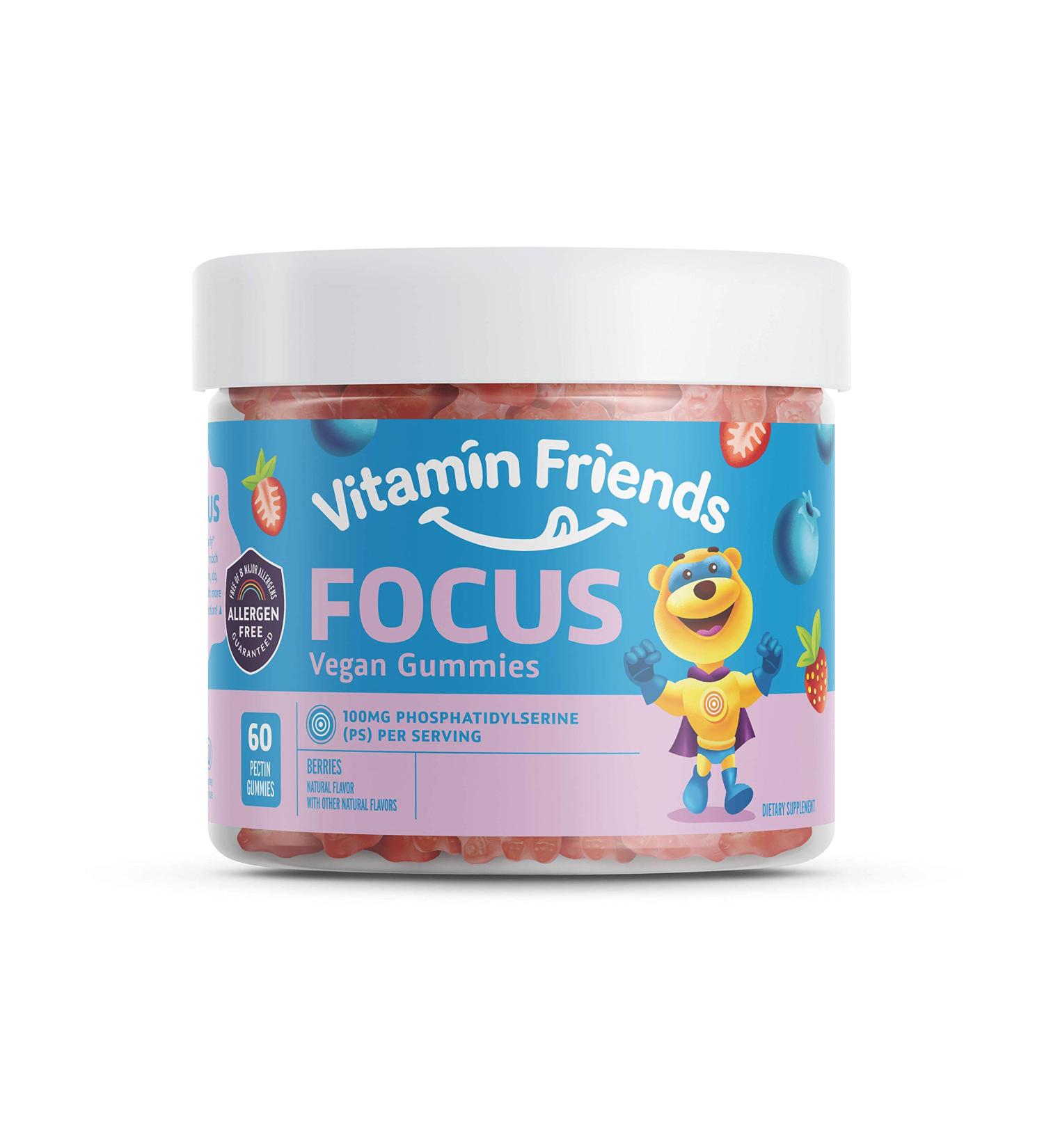 Vitamin Friends Focus Vegan Gummies - 60 Berry Pectin Gummies for Enhanced Concentration - Buy Online on GoSupps.com