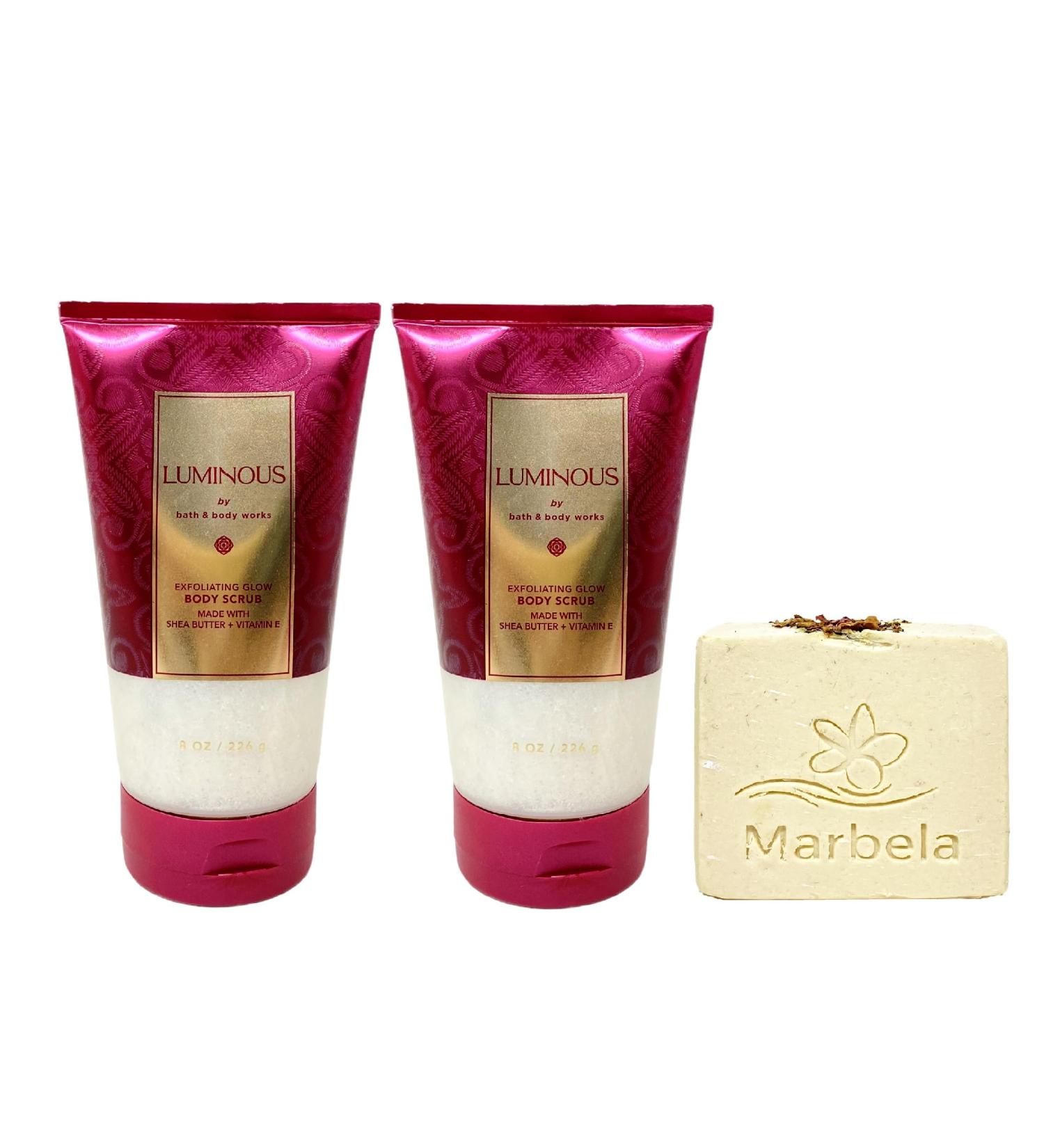 Bath & Body Works Luminous 2 Pack Exfoliating Glow Body Scrub Gift Set with a Creamy Rose Bar Soap - Full Size - Buy Online on GoSupps.com