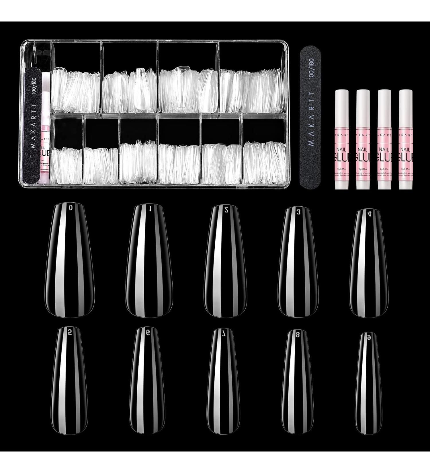 Makartt Ballerina Nails Set - 500 Clear False Nail Tips with Nail Glue for Acrylic Press On Nails - Full Cover Coffin Soak Off Tips and Nail File - Nails Art Kit for Women - Buy Online on GoSupps.com