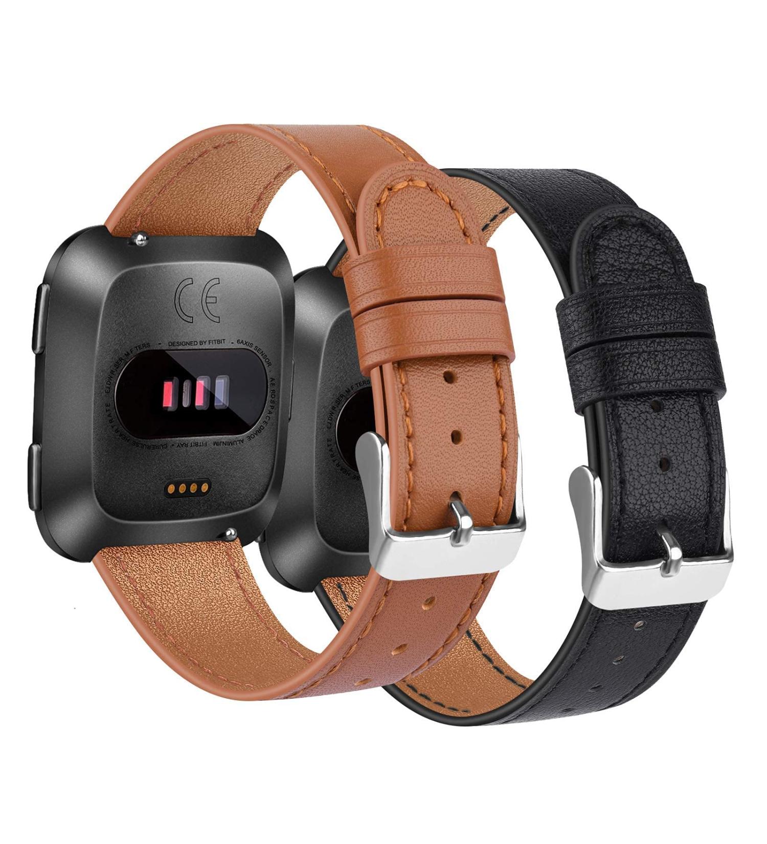 2 Pack BOTNUW Leather Bands for Fitbit Versa 2, SE, Lite - Soft Replacement Straps for Fitness Smart Watch - Black & Brown - Men and Women - Buy Online on GoSupps.com