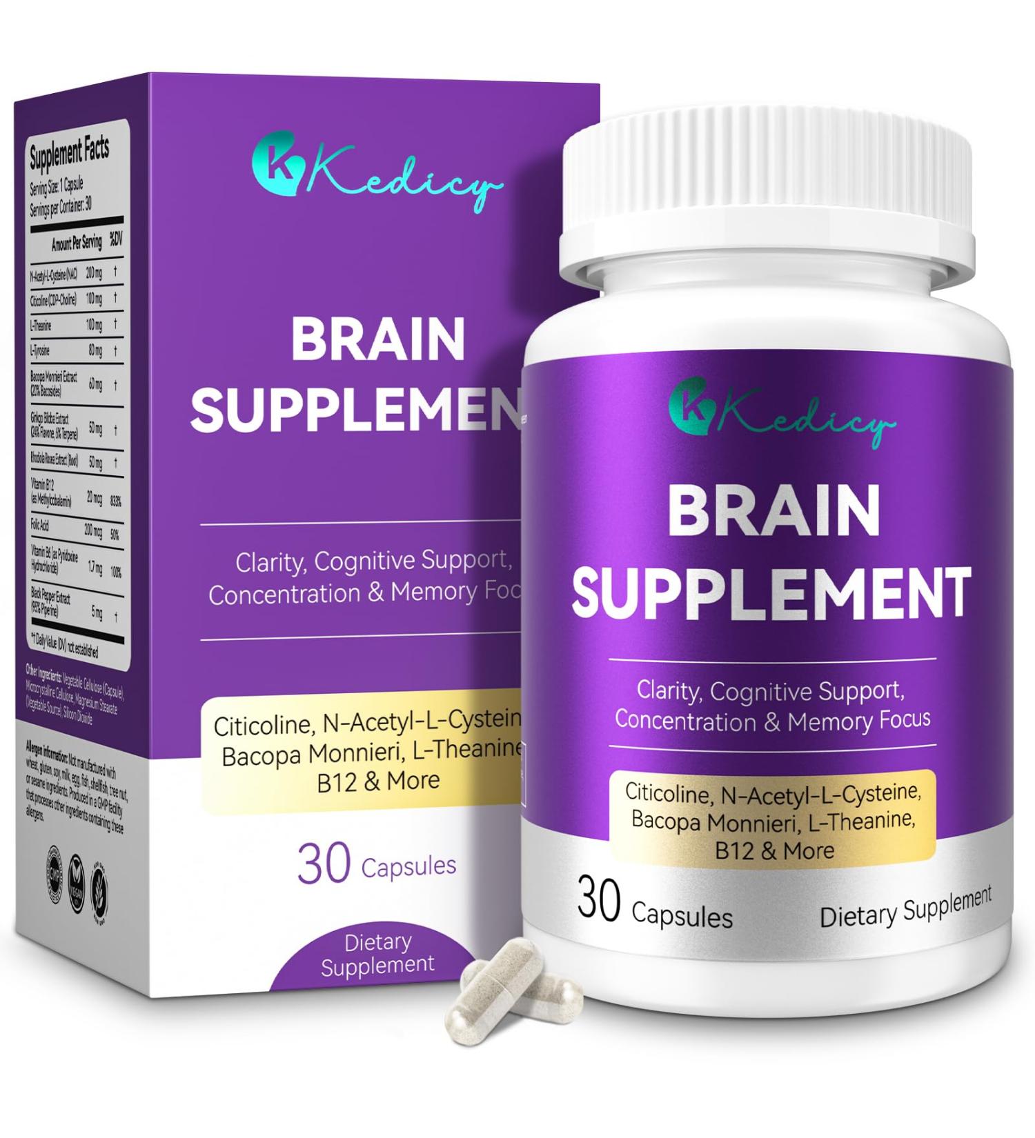 Brain Supplements for Memory and Focus 11 in 1 Brain Supplement with NAC B12 L-Theanine Bacopa Monnieri & More - for Brain Cognitive Mental Clarity & Concentration - Vegan 30 Caps(30 Servings) - Buy Online on GoSupps.com