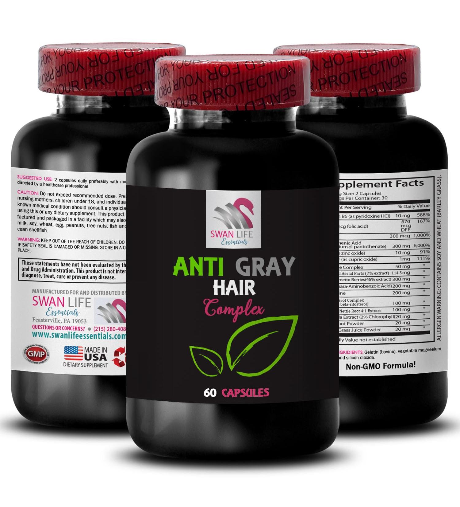 Anti Gray Hair Pills - Anti Gray Hair Complex - Gray Hair Care Color Refreshing Natural Shade Anti Gray Hair Supplement Fresh Color Youthful Vibrance Hair Tone Revival 1 Bottle 60 Capsules - Buy Online on GoSupps.com