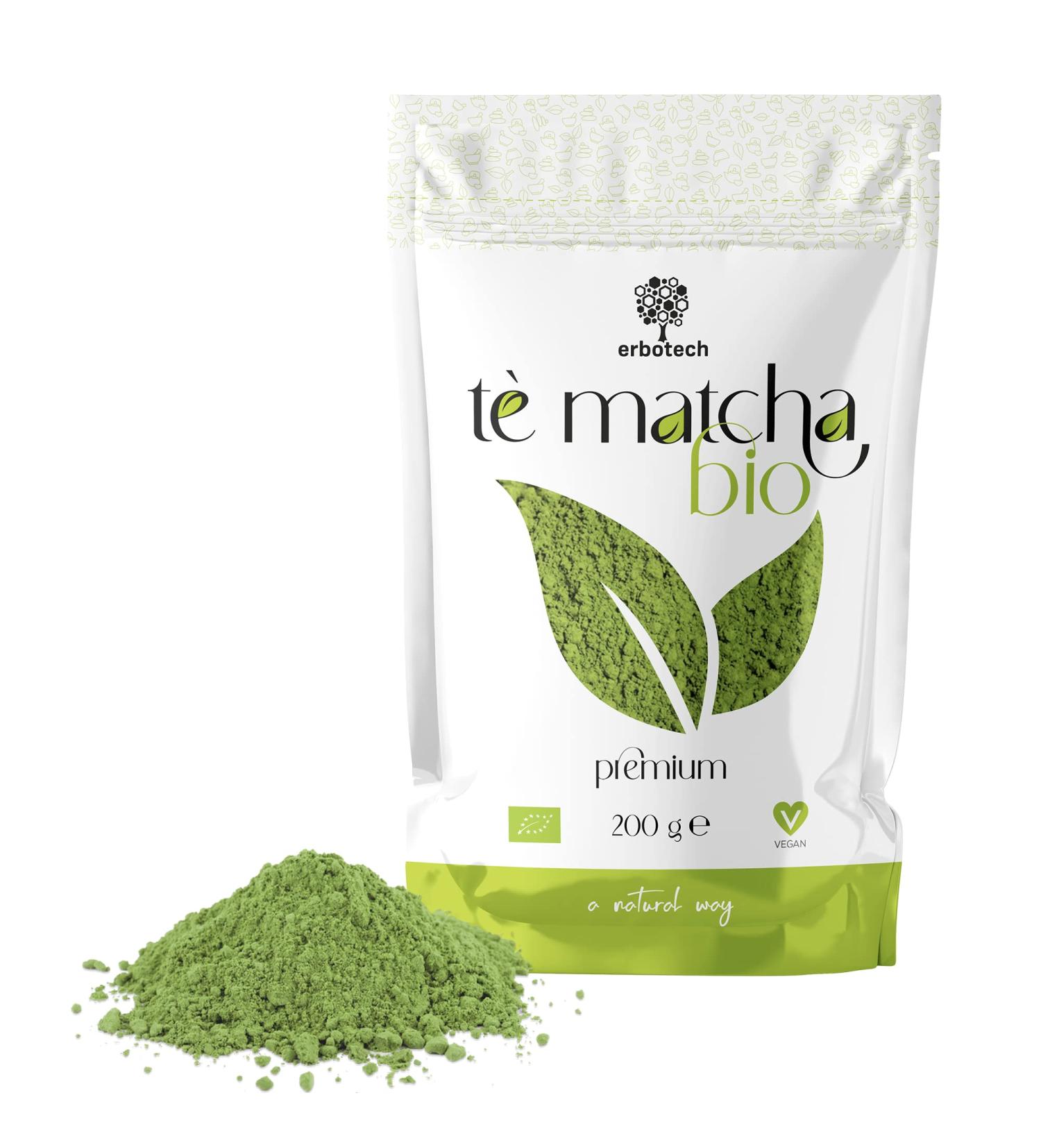 ERBOTECH BIO Matcha Tea 200g - Organic Japanese Green Powder - 100% Natural & Vegan - Ideal for Cakes, Smoothies, Iced Tea - Buy Online on GoSupps.com