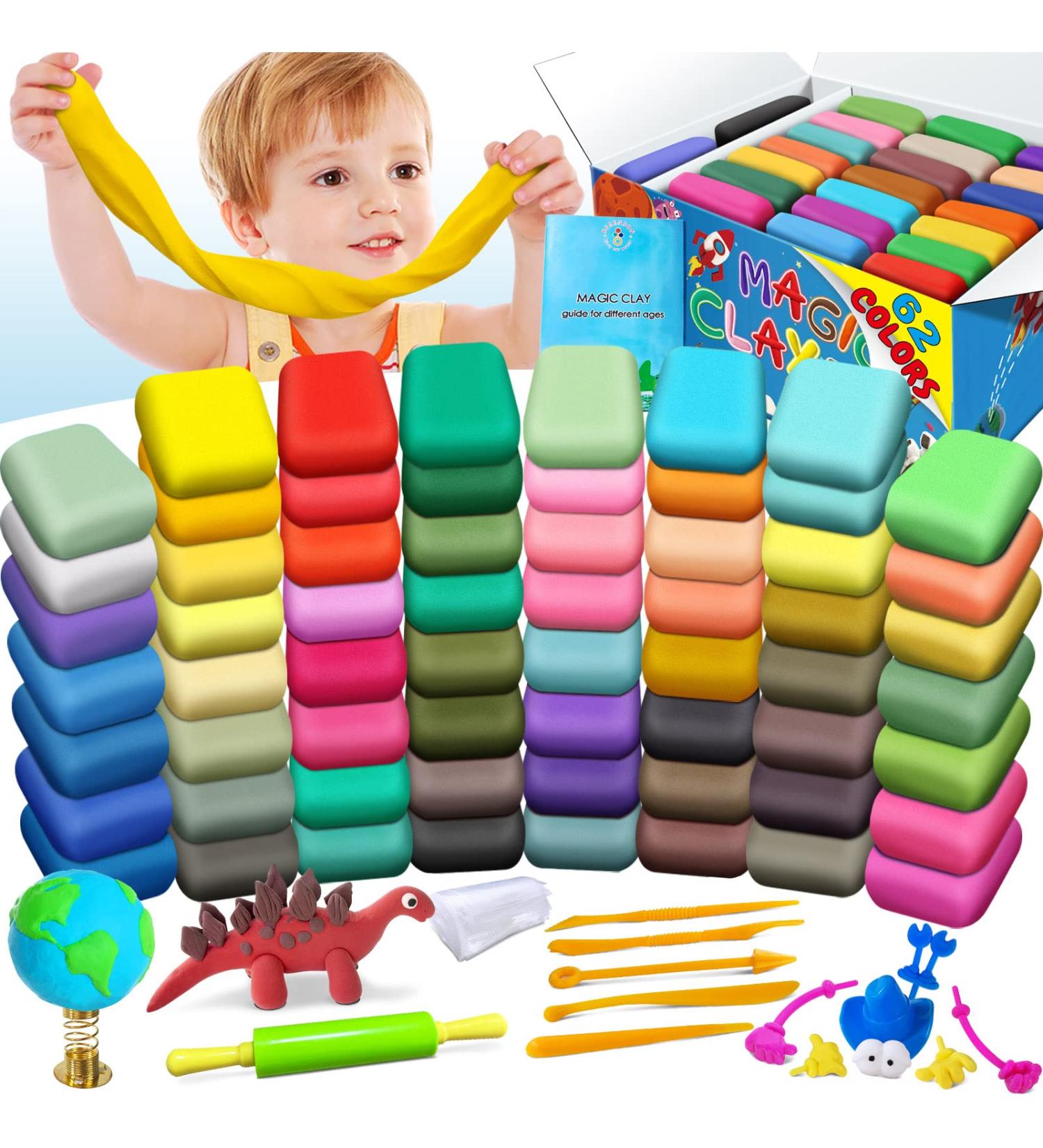 62 Colors Air Dry Modeling Clay Kit for Kids | DIY Molding Clay Set with Sculpting Tools and Decoration Accessories | Perfect Gift for Boys & Girls Age 3-12 | Kids Art Crafts - Buy Online on GoSupps.com