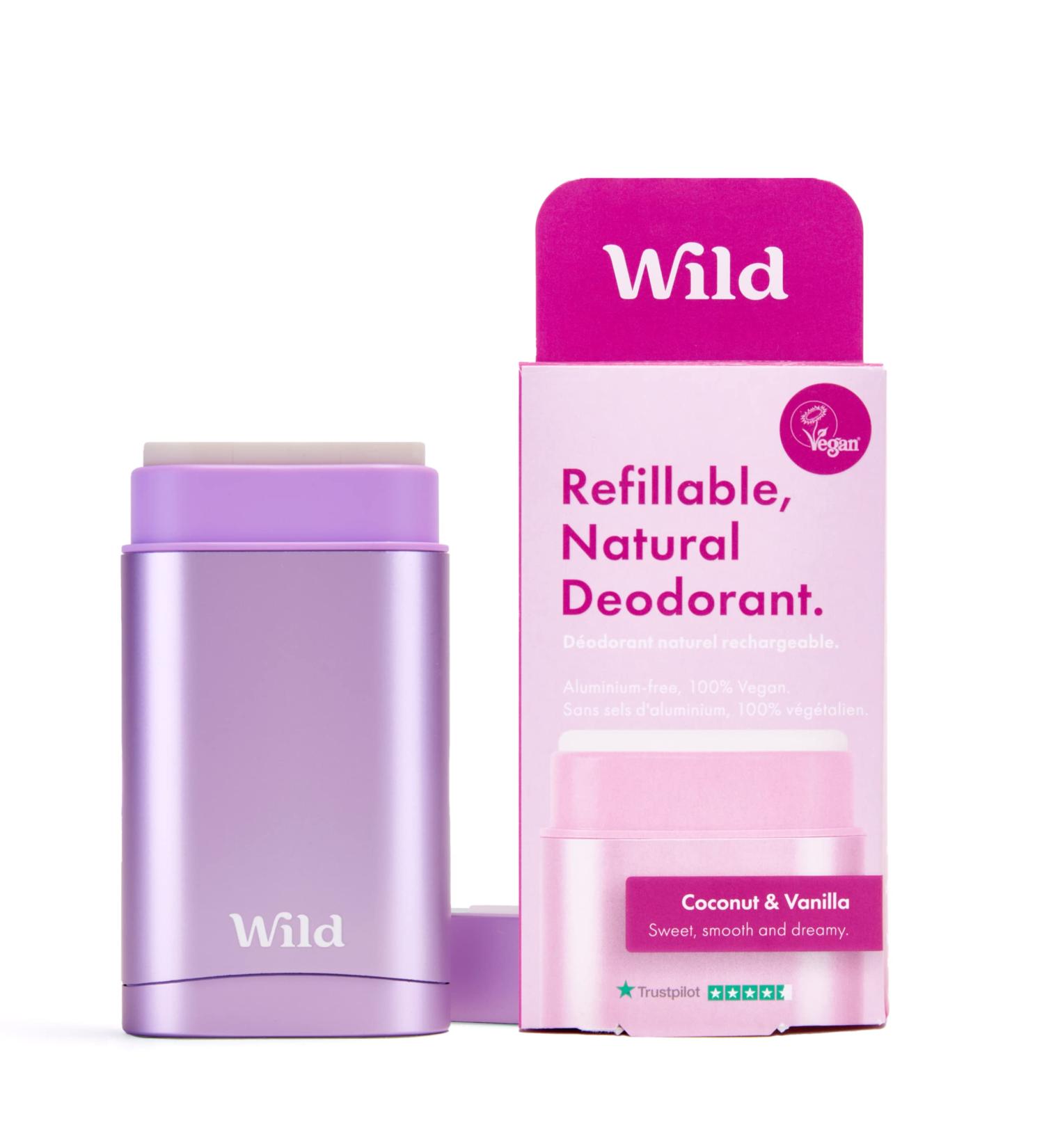 Wild - Natural Refillable Deodorant - Vegan & Eco-Friendly - Aluminium Free - Long Lasting Protection - 100% Natural Ingredients - Starter Kit - Purple Case Coconut & Vanilla Refill - 40g Coconut & Vanilla 40 g (Pack of 1) - Buy Online on GoSupps.com