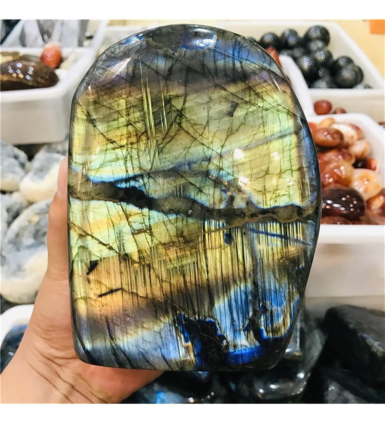 200-2600g Natural Crystal Moonstone Raw Gemstone Ornament Polished Quartz Labradorite Handicraft Decorating Stone Healing Chakra Reiki Balancing - Buy Online on GoSupps.com