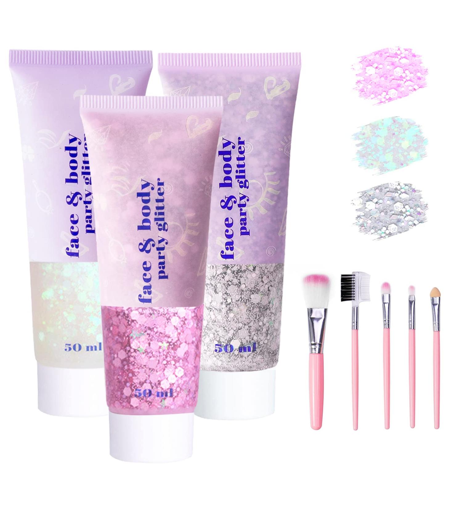 Buy Body Glitter Gel Kit - 3 Bottles of Mermaid Sequins Chunky Glitter for Long-Lasting Festival Makeup - White Silver Pink - Buy Online on GoSupps.com