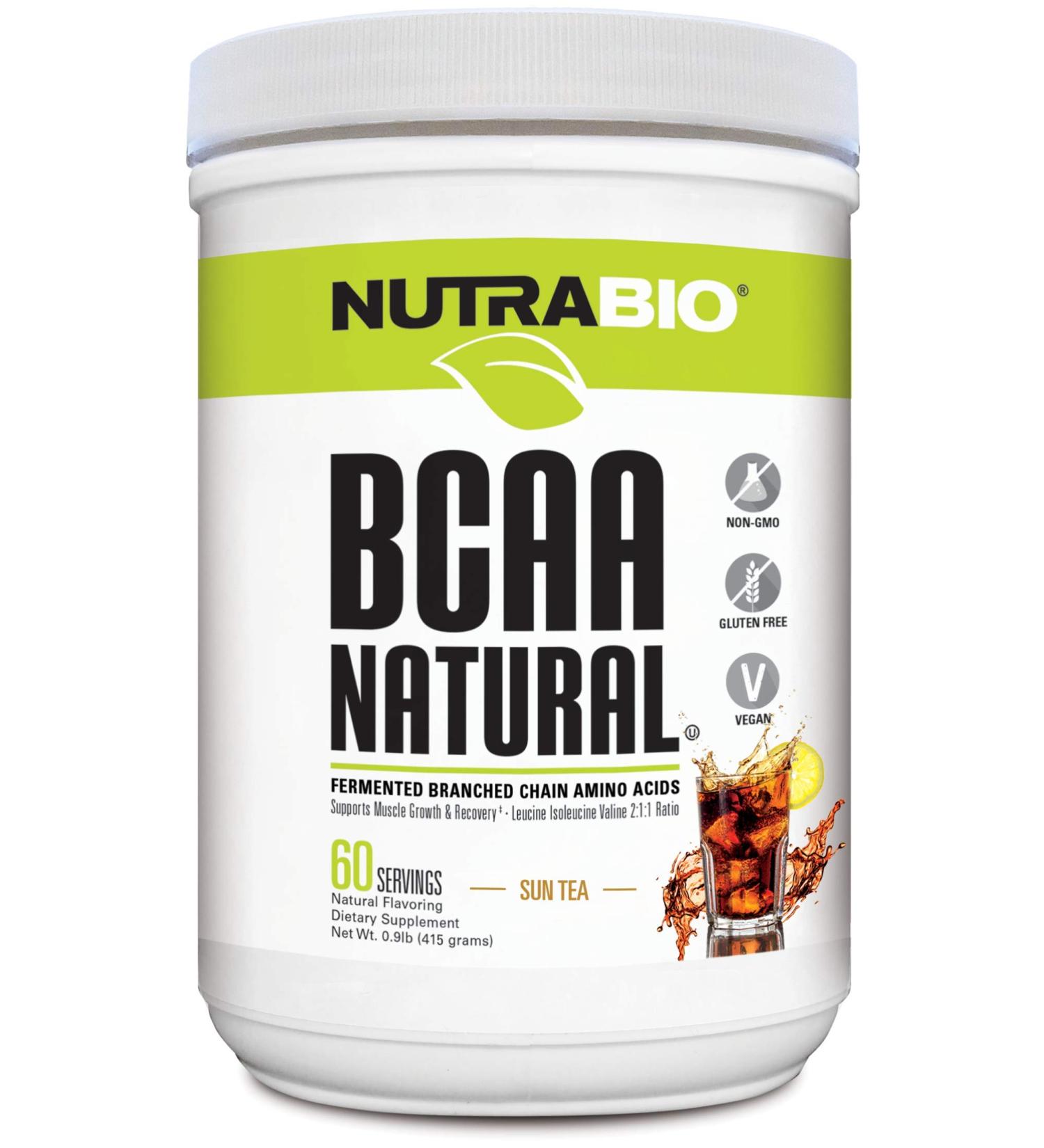NutraBio BCAA 5000 Powder - Muscle Growth & Recovery - Vegan, Gluten Free - Sun Tea Flavor - 60 Servings (14.4 oz) - Buy Online on GoSupps.com