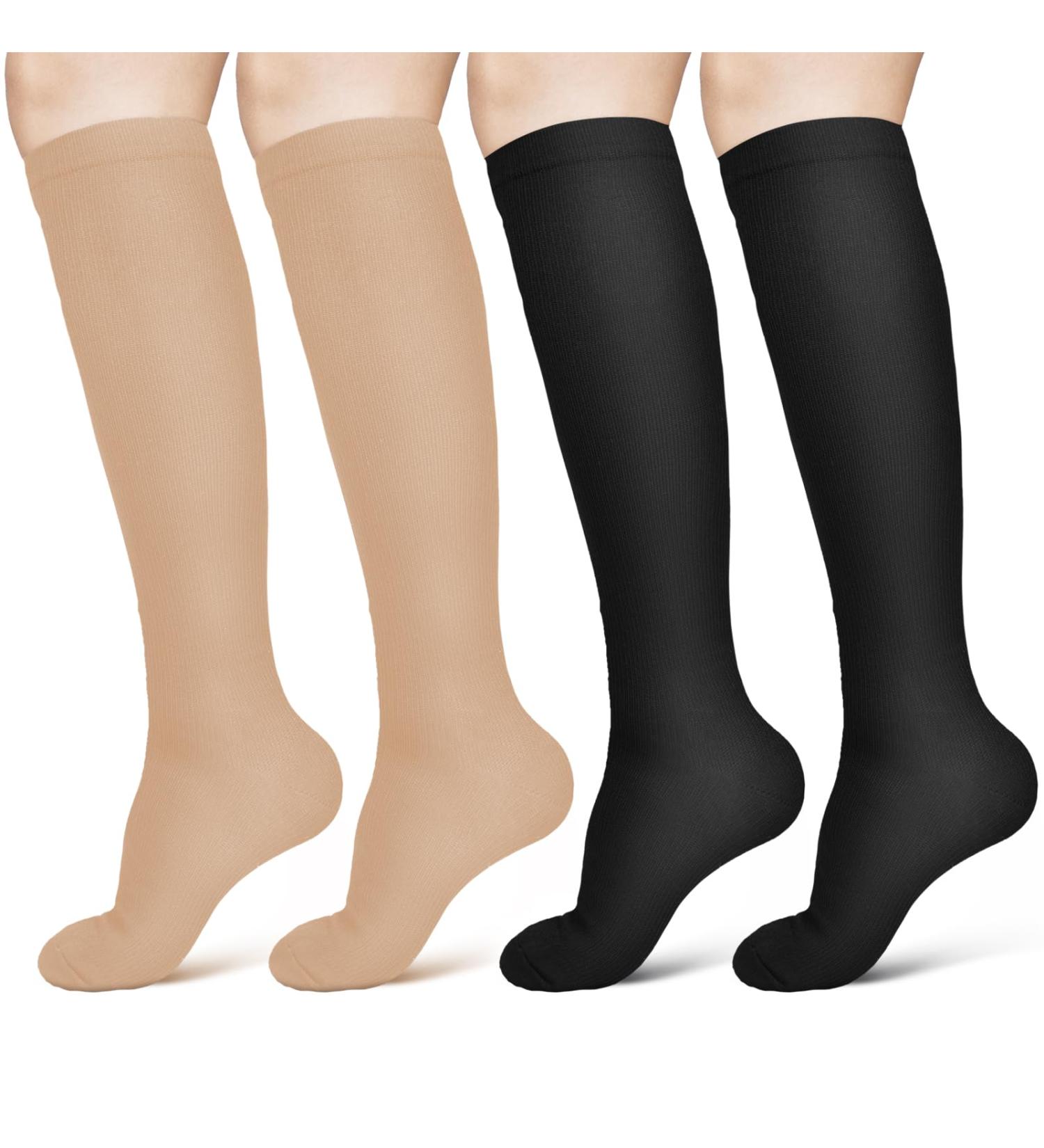 Acwoo Compression Stockings for Men & Women | Medical Knee Socks | 2 Pairs Black & Beige | Thrombosis Compression Socks - Buy Online on GoSupps.com